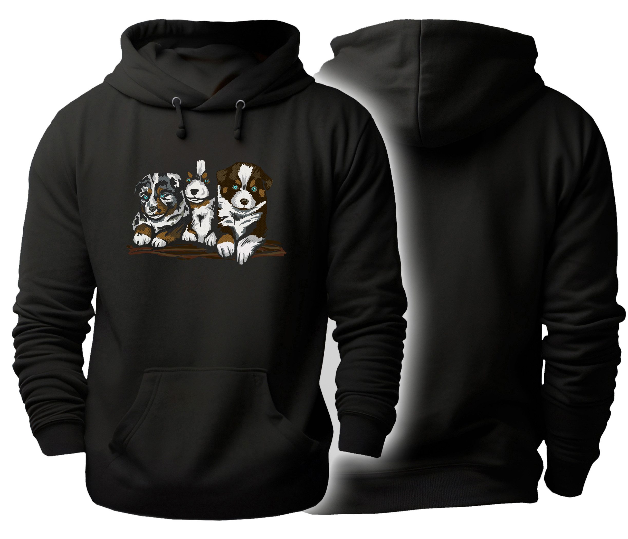 MyDesign24 Hoodie Kapuzen Pullover mit Hunde Motiv Schwarzer Herren und Damen Hoodie Gr.S i215