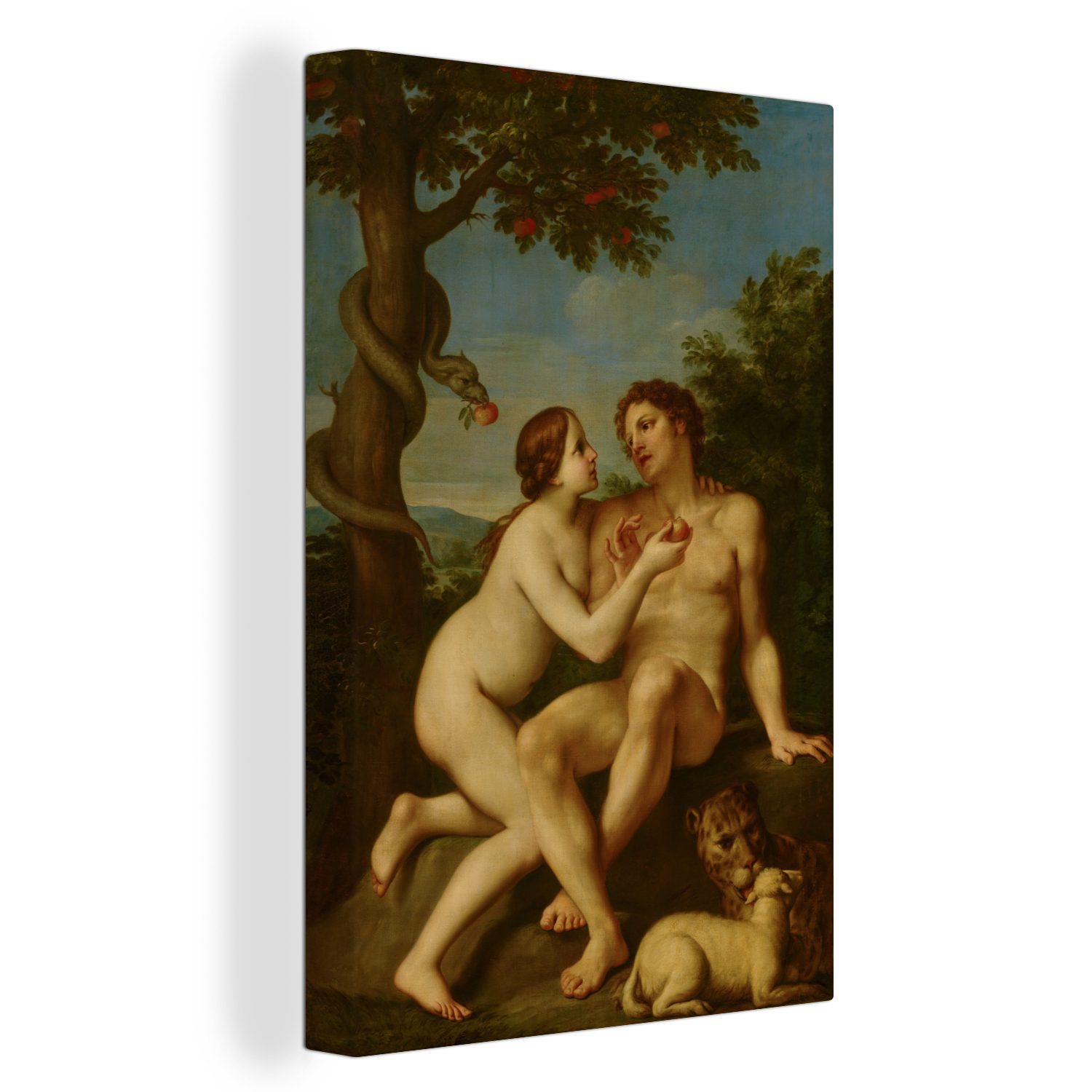 OneMillionCanvasses® Leinwandbild Adam und Eva - Gemälde von Marcantonio Franceschini, (1 St), Leinwandbild fertig bespannt inkl. Zackenaufhänger, Gemälde, 20x30 cm