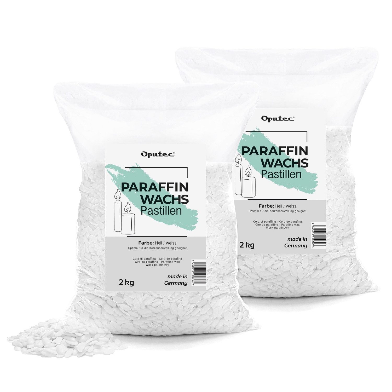 Oputec Bastelnaturmaterial 4 KG Paraffinwachs Pastillen – Weißes Kerzenwachs zum Kerzen gießen, (Sparset)