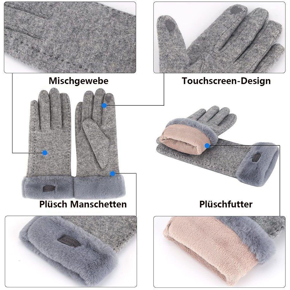 SOTOR Reithandschuhe Warme Winter Plüschhandschuhe Damen Handschuhe Touchscreen-Handschuhe Grau