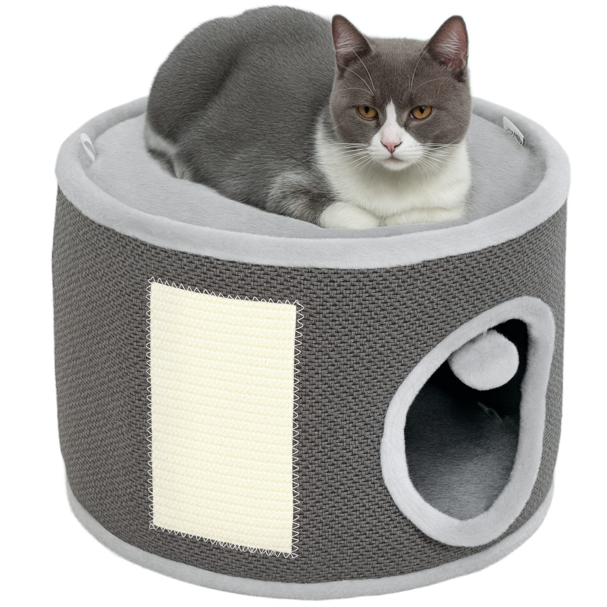 PawHut Kratztonne 30 cm hoch, mit Höhle, aus Sisal, (Katzentonne, 1-tlg., Katzenbaum), für Katze bis 5 kg, Dunkelgrau
