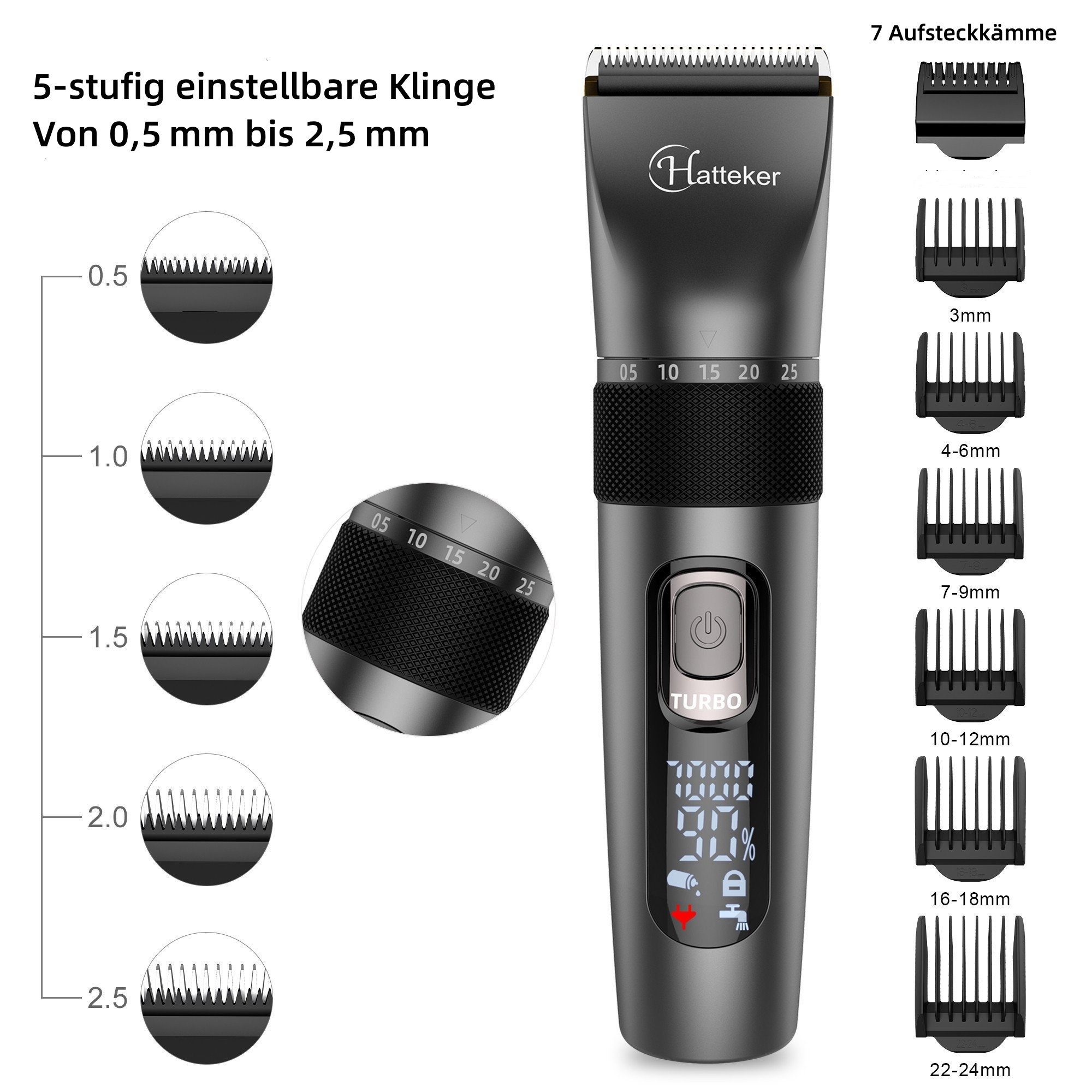 HATTEKER Haarschneider RFC-695, Bartschneider,USB 3 in 1, Akku