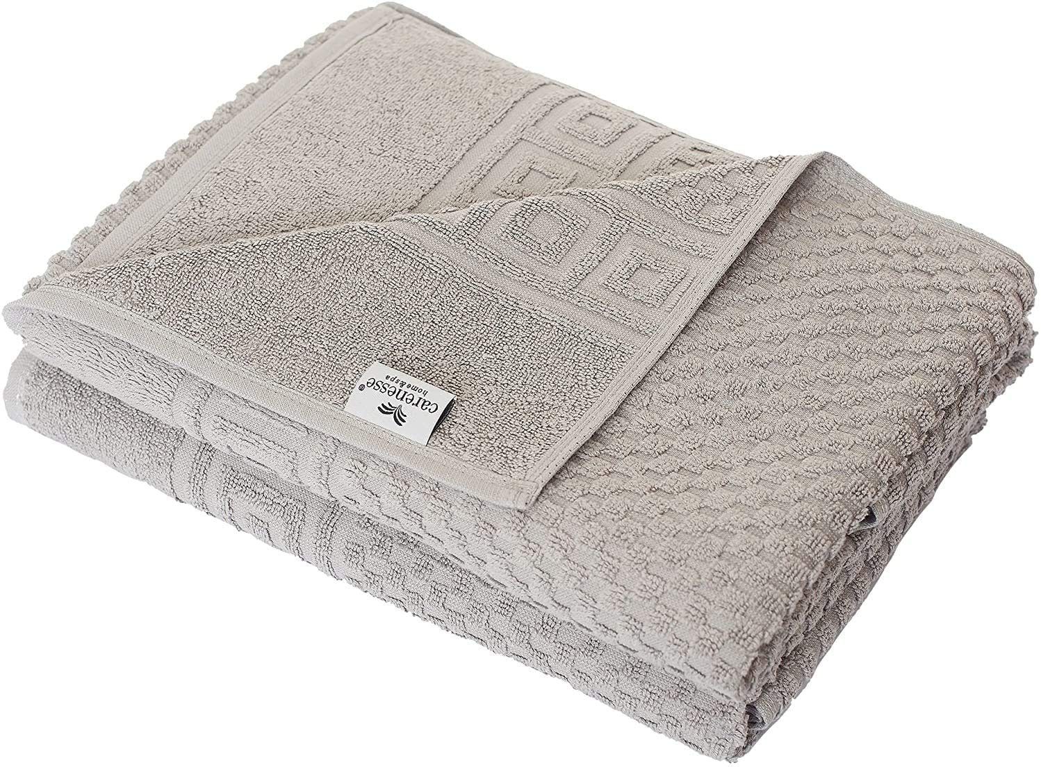 Carenesse Duschtücher 70 x 140 cm grau, 2-er Pack, Duschtuch Set  Waffelmuster & Bordüre, Baumwolle, Frottee Duschtücher fusselfrei &  saugstark, Handtücher, Bath Towel