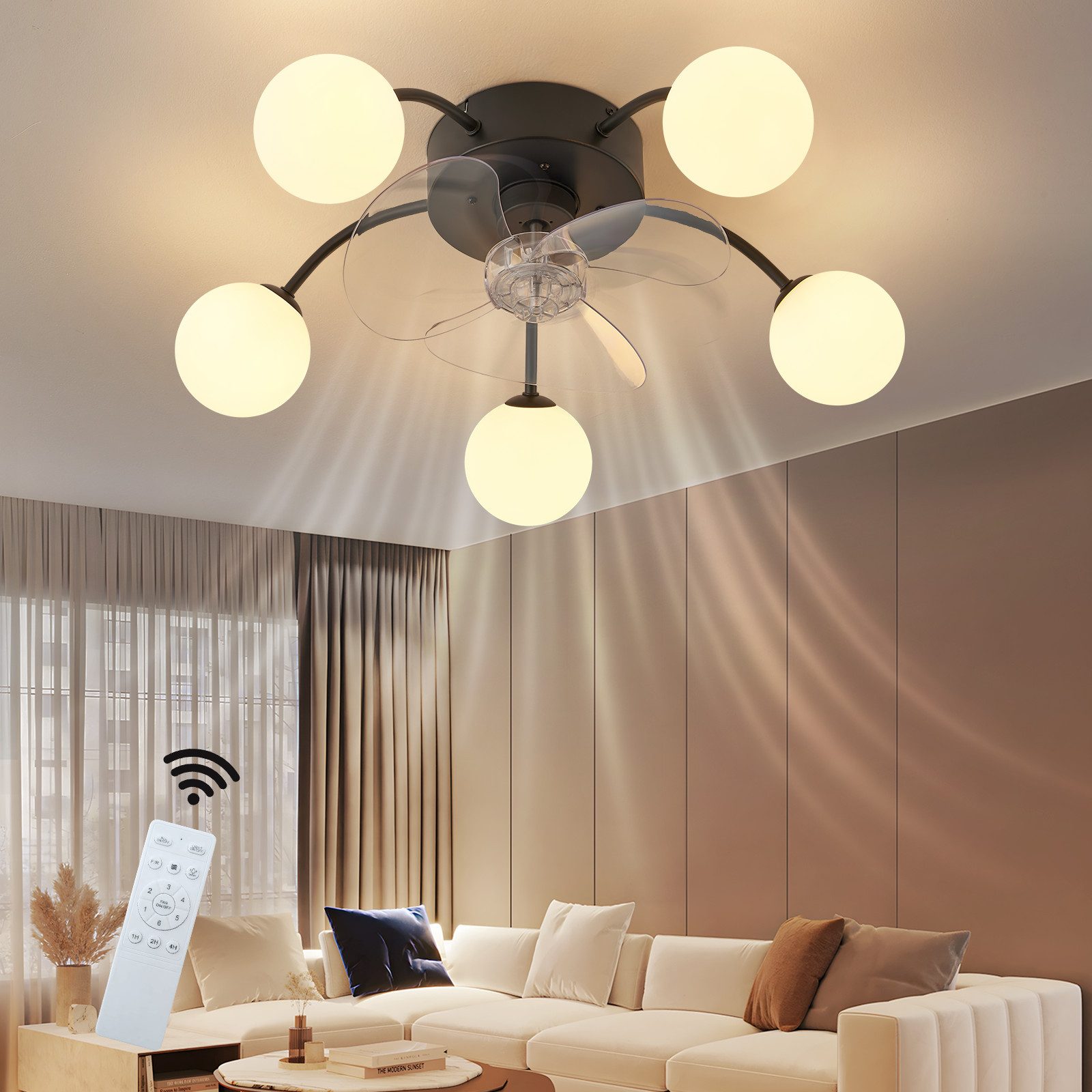 ZMH Deckenventilator mit Beleuchtung G9 - Leise Deckenleuchte Mit Ventilator, Fernbedienung 6 Geschwindigkeiten Timer Schlafzimmer Lampe