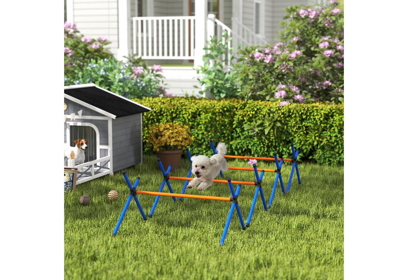 PawHut Agility-Hürde Agility, höhenverstellbare Hürden, Tragetasche, Trainingsset, Kunststoff, 600D Oxford-Gewebe, Agility Set Hunde (4-tlg) für Hundetraining, für kleine Hunde