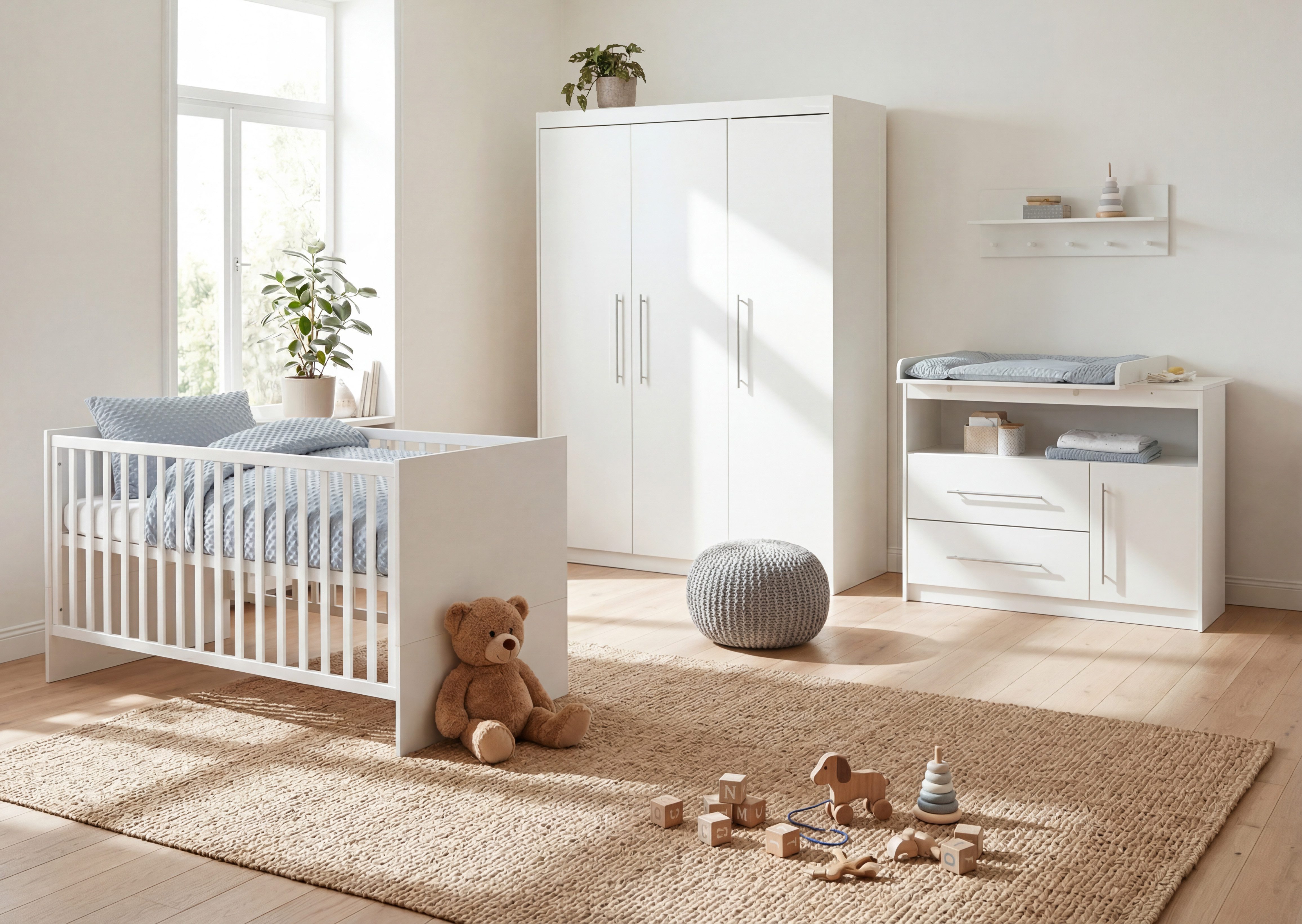 roba® Babyzimmer-Komplettset Maren, Gitterbett, Wickelkommode & 3-türiger Schrank, umbaubar