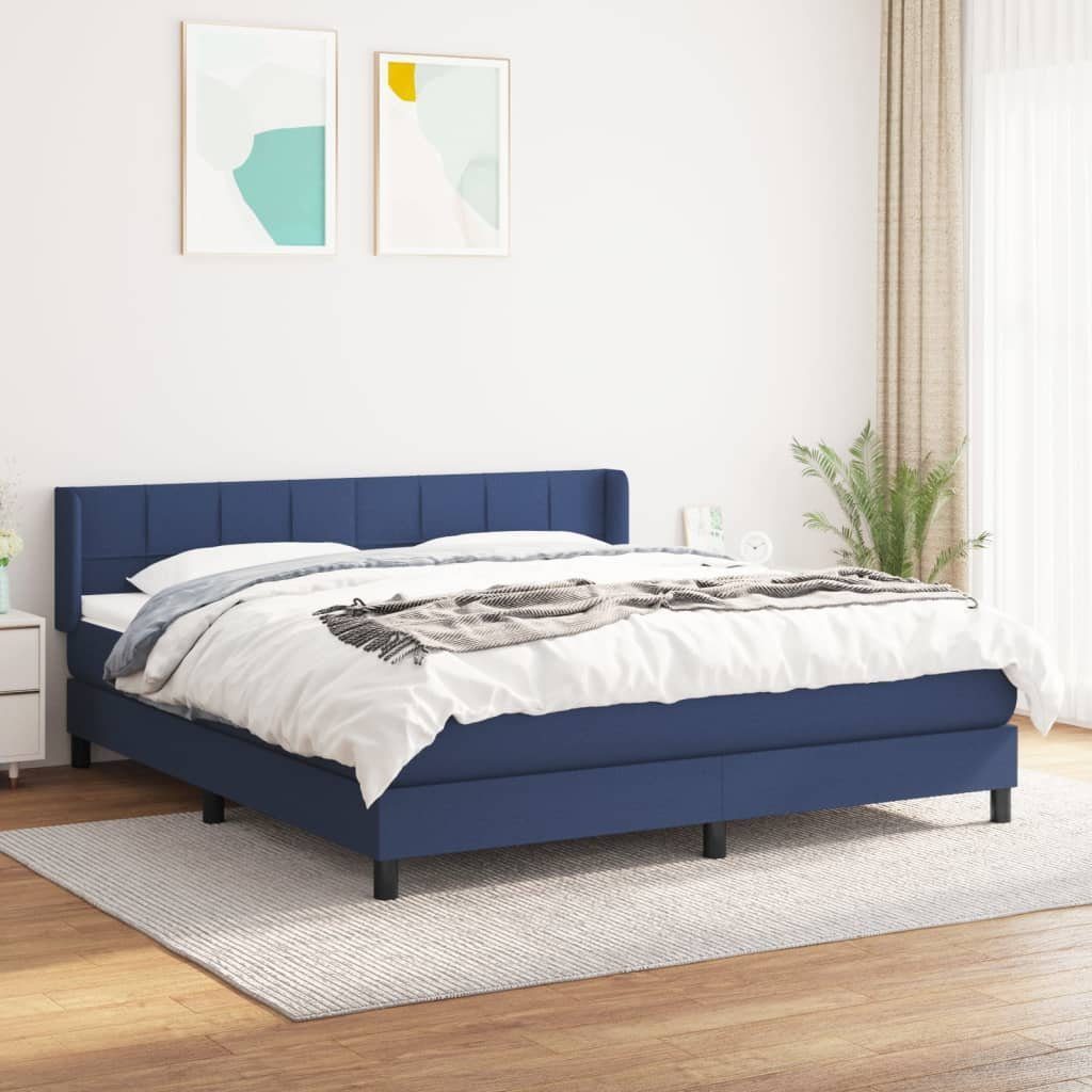 vidaXL Bett Boxspringbett mit Matratze Blau 180x200 cm Stoff