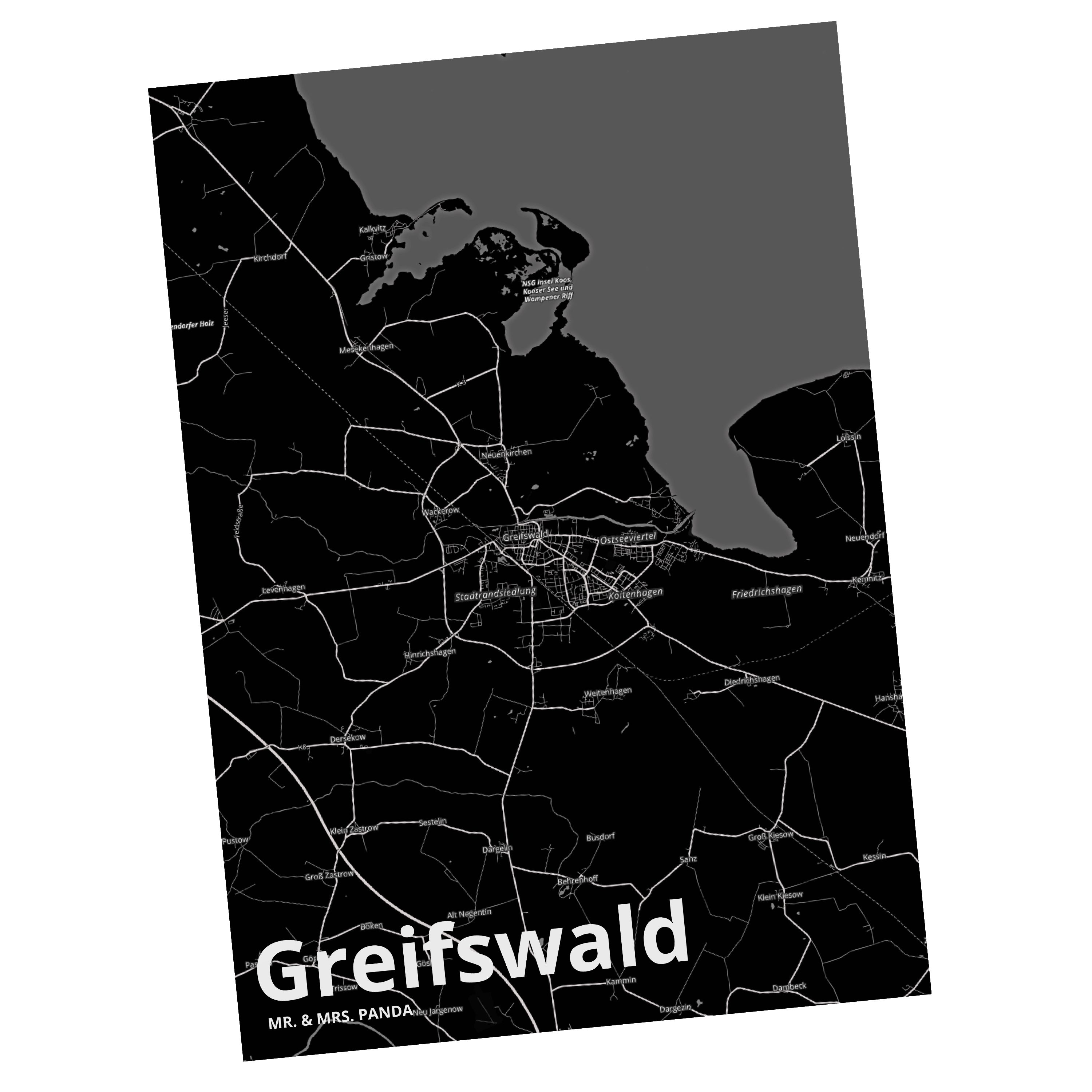 Mr. & Mrs. Panda Postkarte Greifswald - Geschenk, Stadt, Dorf, Einladungskarte, Stadt Dorf Karte