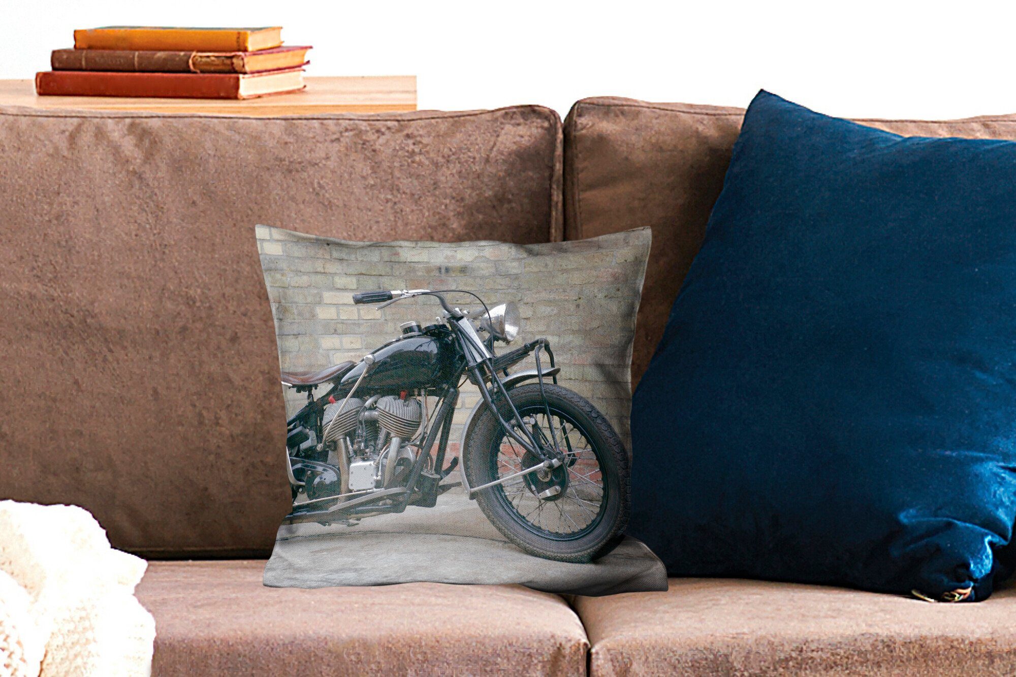 Motorrads, eines Wohzimmer, Zierkissen Schlafzimmer, für Dekokissen Deko, MuchoWow Sofakissen antiken Füllung Seitenansicht mit