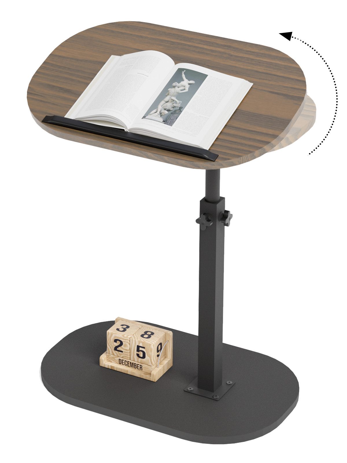 ROYGBIV Beistelltisch Höhenverstellbar mit Rollen, Beistelltisch C Form mit Metallgestell, Side Table für Wohnzimmer