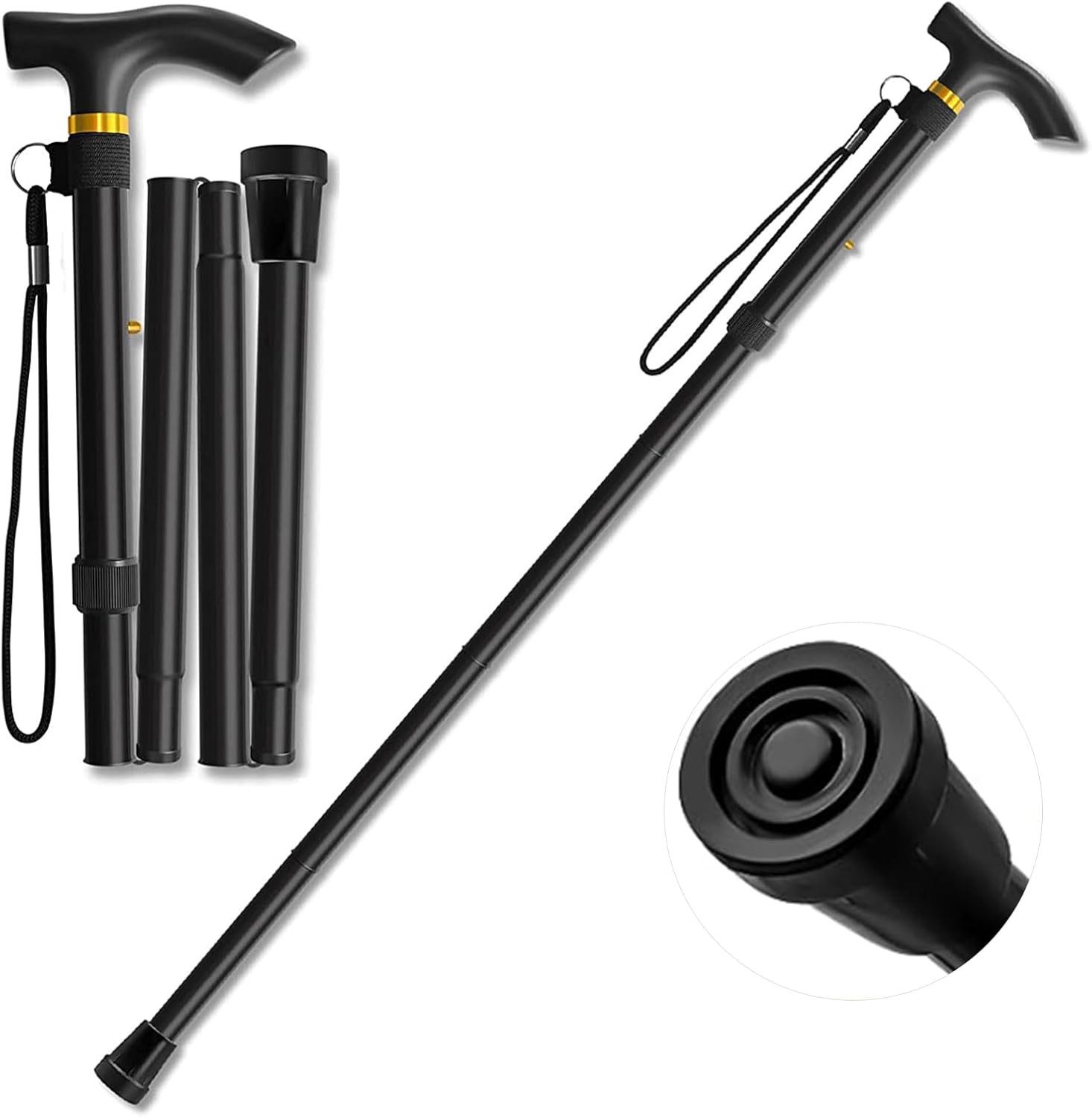 AURIVION Gehstock Gehstock Stöcke Gehstöcke für Senioren, faltbarer Gehstock, Pet, 1-tlg., Gehhilfe mit ergonomischem T-Griff, Gummispitze rutschfest 1 Stk., aus Aluminium, höhenverstellbar von 85 - 95 cm, leicht