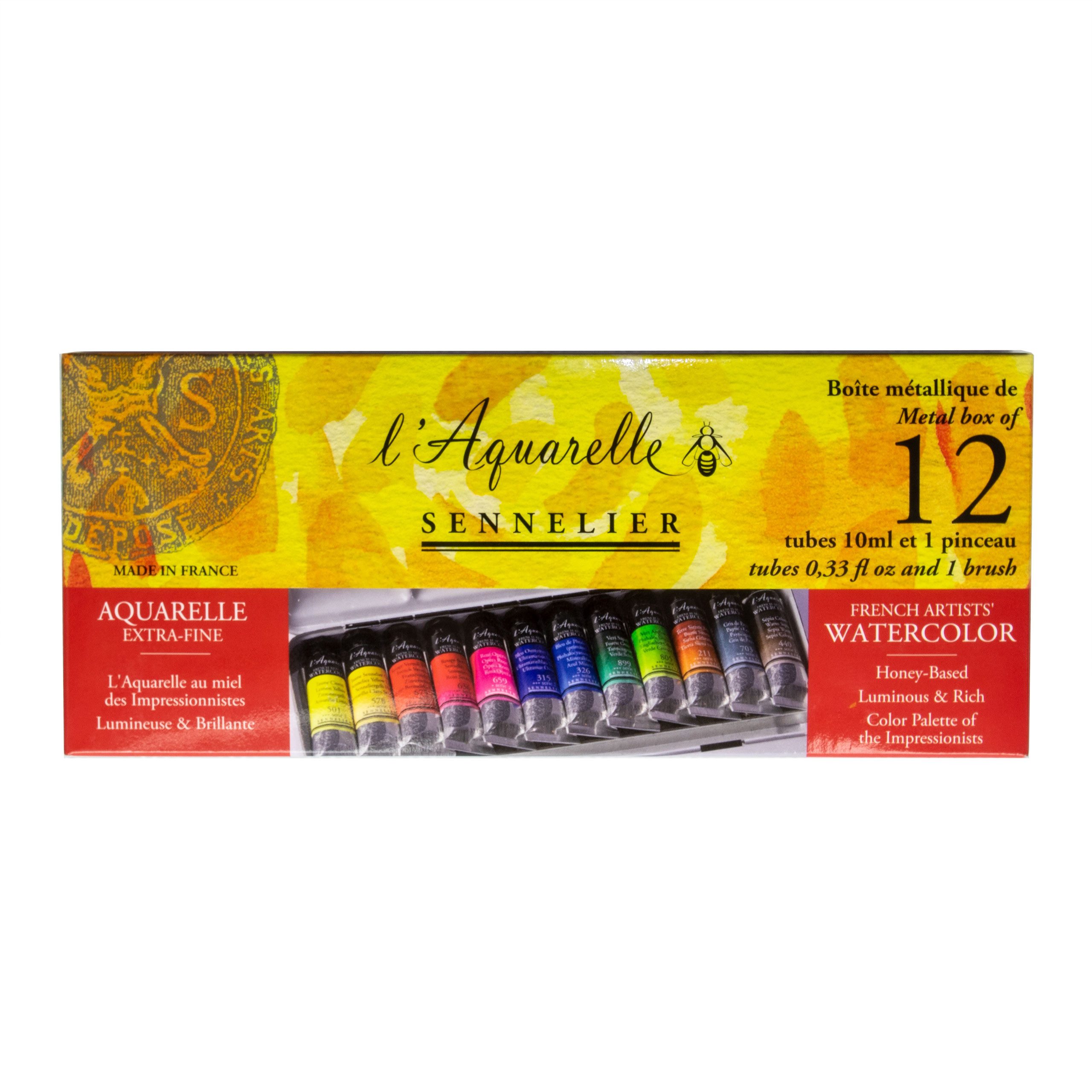 SENNELIER Aquarellfarbe extrafeine Aquarellfarben Set - 12 Tuben je 10ml und 1 Pinsel N131611