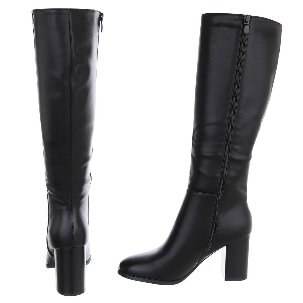 Ital-Design Damen Kniehohe Stiefel mit Blockabsatz elegant High-Heel-Stiefel (92269213) Blockabsatz Stiefel in Schwarz – Bild 5 von 5