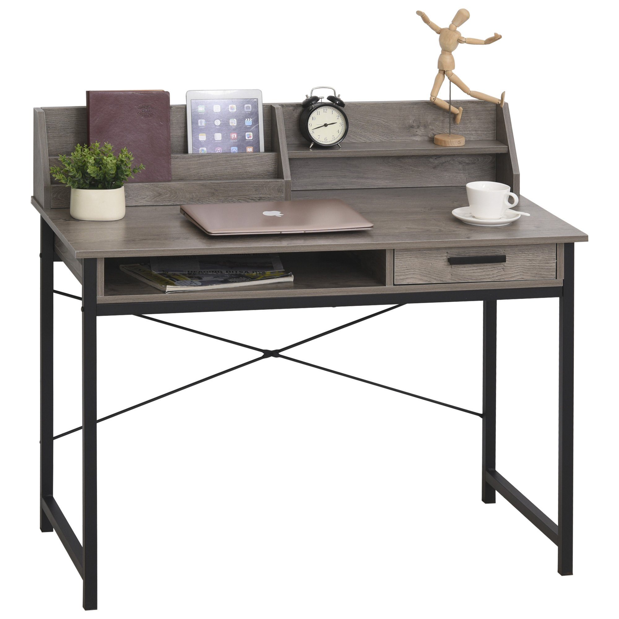 HOMCOM Esstisch Im Industriestil – 100x76 Cm, Mit 2 Regalen, Aus Stahl & MDF, Schwarz/Braun