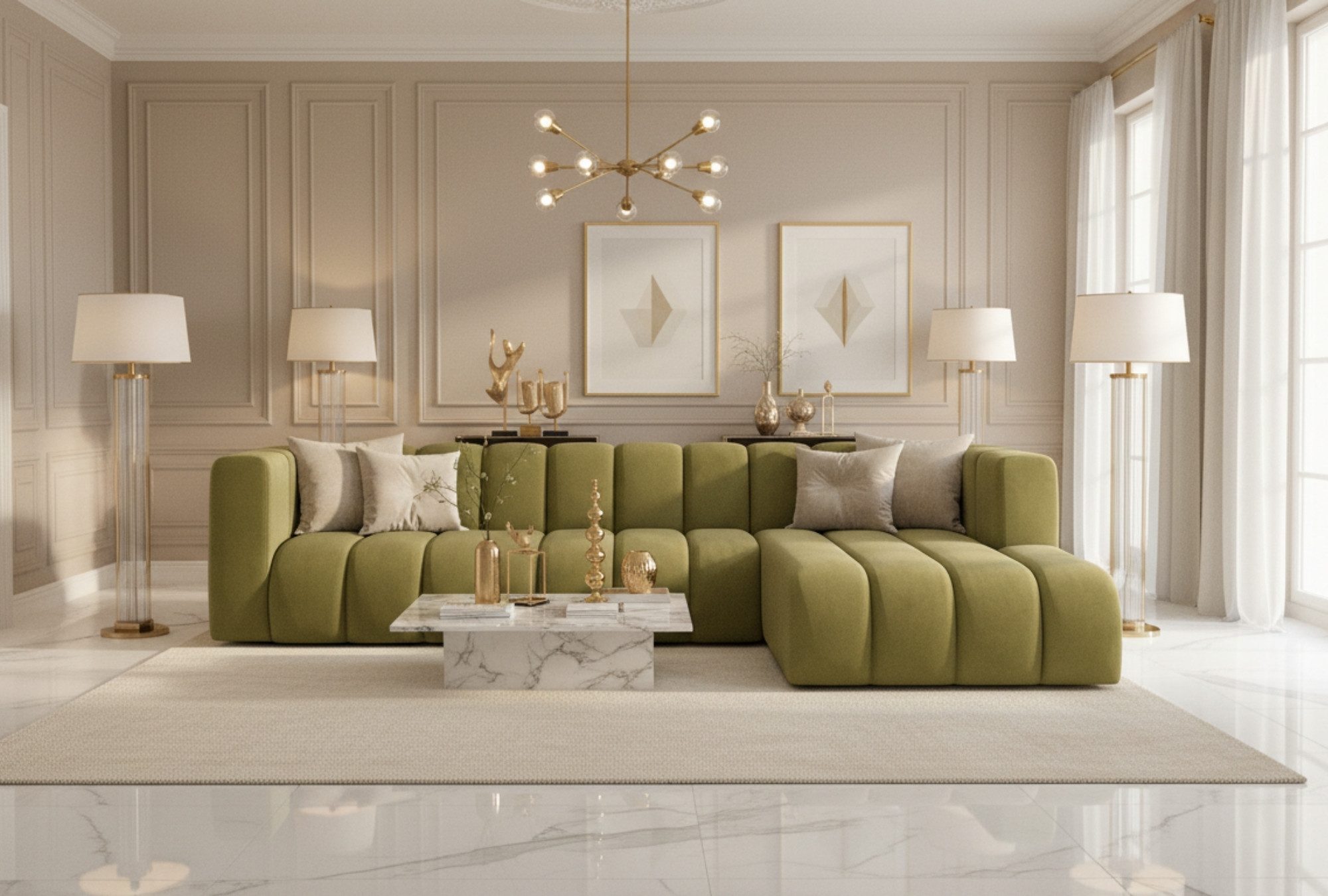 Kaiser Möbel Ecksofa Moderne aus Veloursstoff Salvador Grand L 318 cm, Ecksofa, Tiefe Sitzflächen,Premium-Velours Salvador,Design Soft-Cube