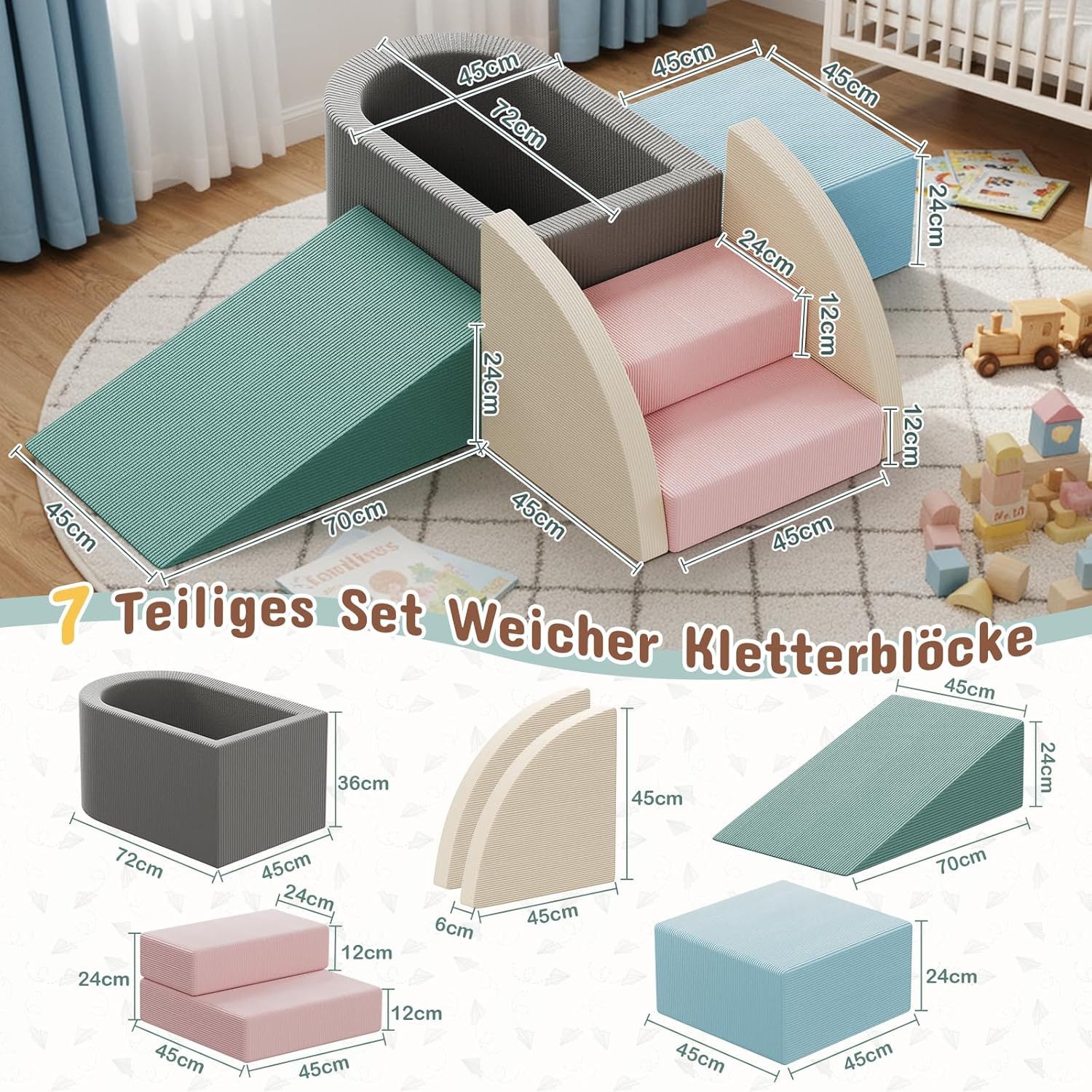 TLGREEN Kindersofa 7-teiliges Kletter und Spielset mit Rutsche, Bällebad, W günstig online kaufen