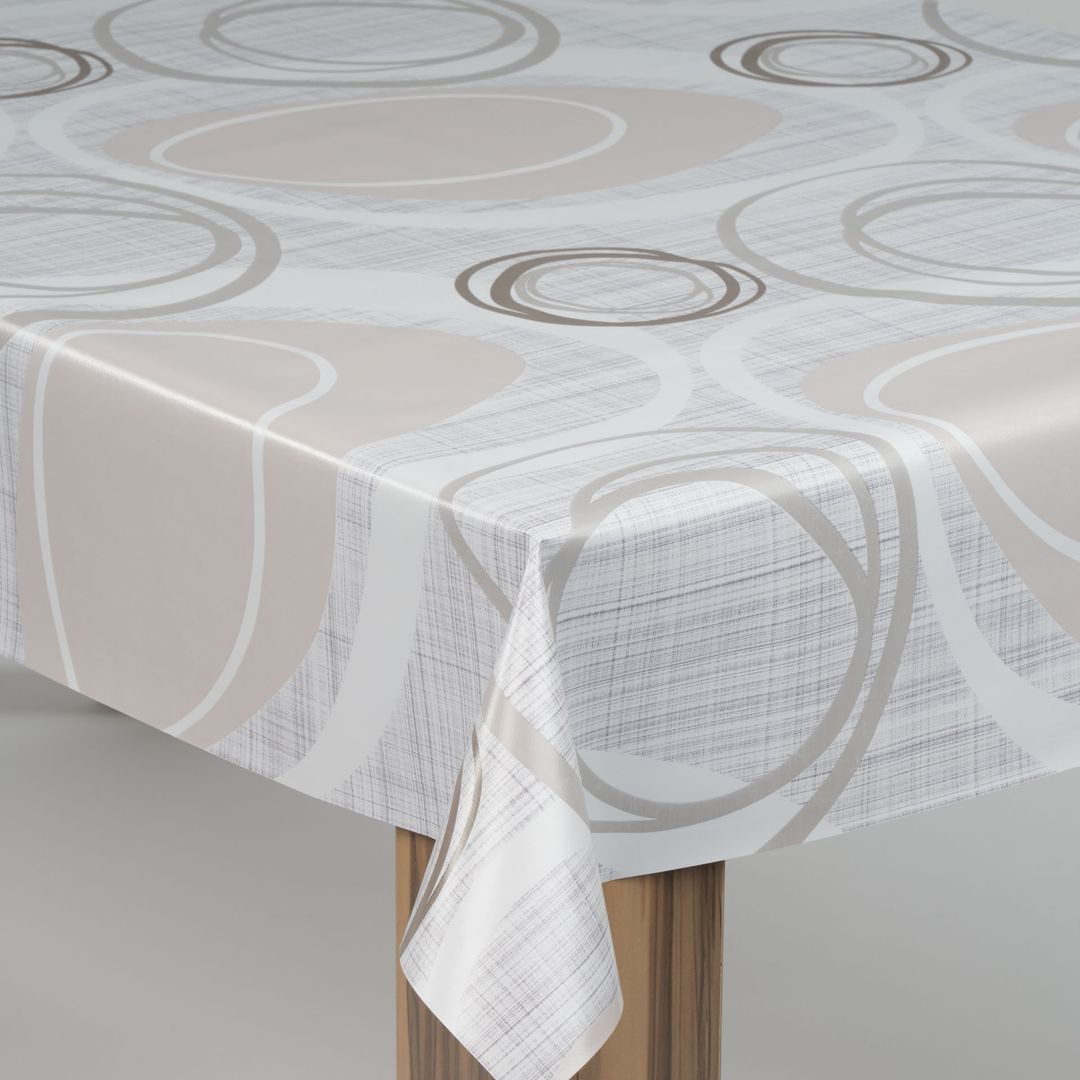 laro Tischdecke laro Wachstuch-Tischdecke Wachstischdecke Kreiswogen Weiß Beige – Bild 4 von 5