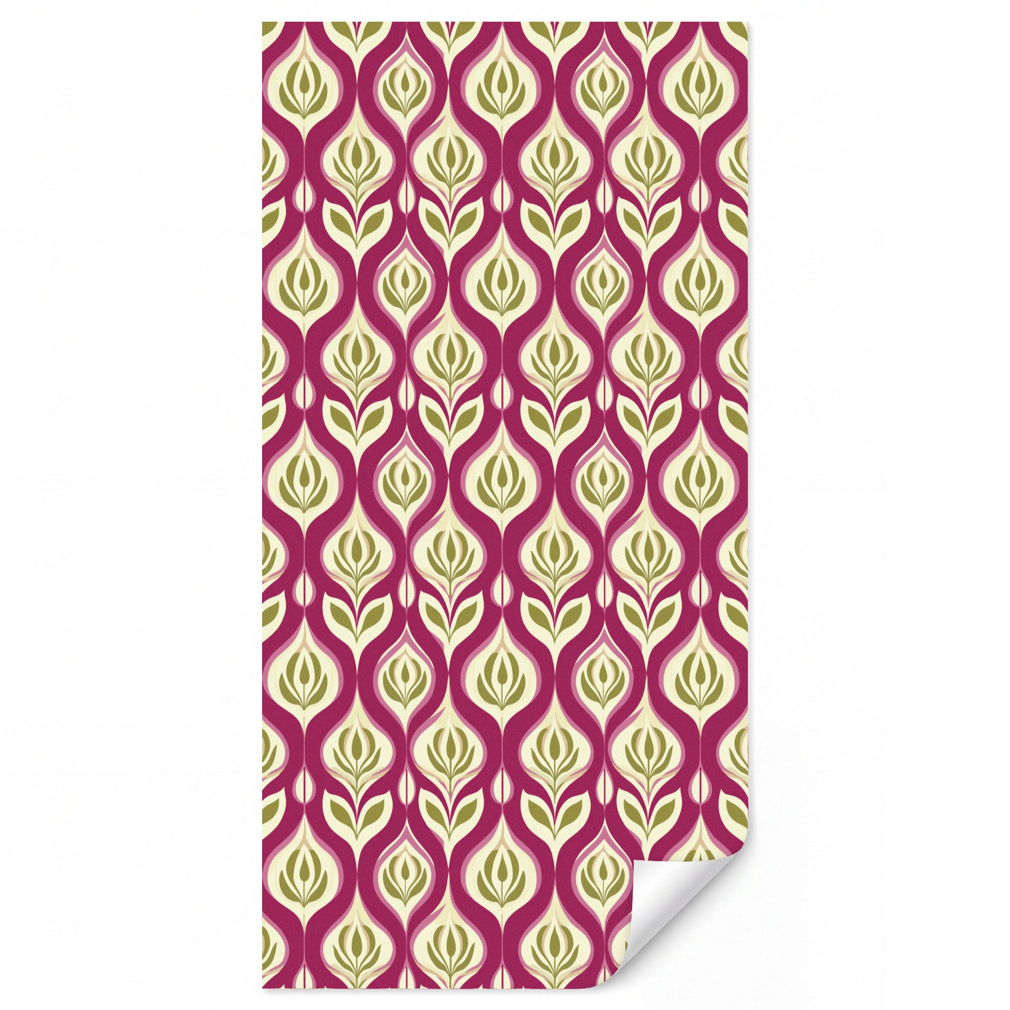 OnlyWow Fototapete Retro - Floral - Lila, Matt, bedruckt, Wandtapete, Küche, bedruckt 120x220cm
