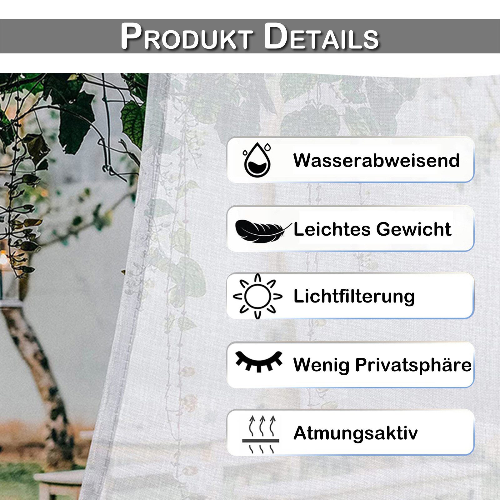BTTO Gardine Outdoor Vorhang Winddicht & Wasserdicht,Terrassenvorhang (2 St), transparent, Oben und unten mit Stangentasche – Bild 4 von 5