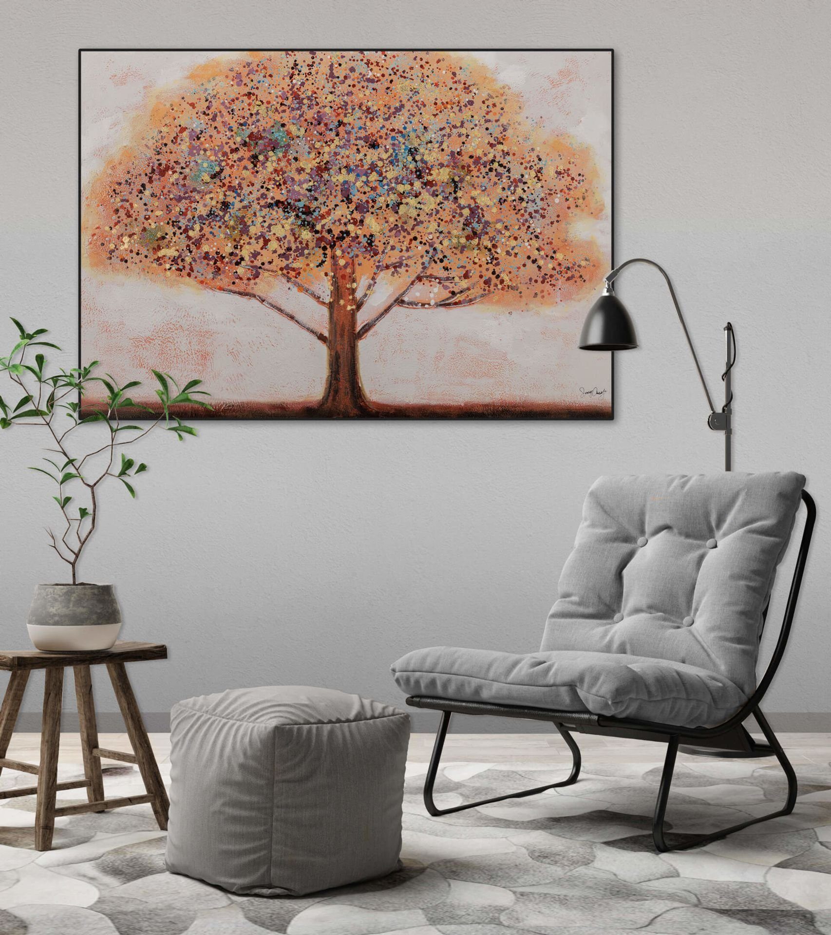 100% 100x70 Leinwandbild cm, Baum Wandbild Wohnzimmer KUNSTLOFT Erinnerung Gemälde HANDGEMALT der