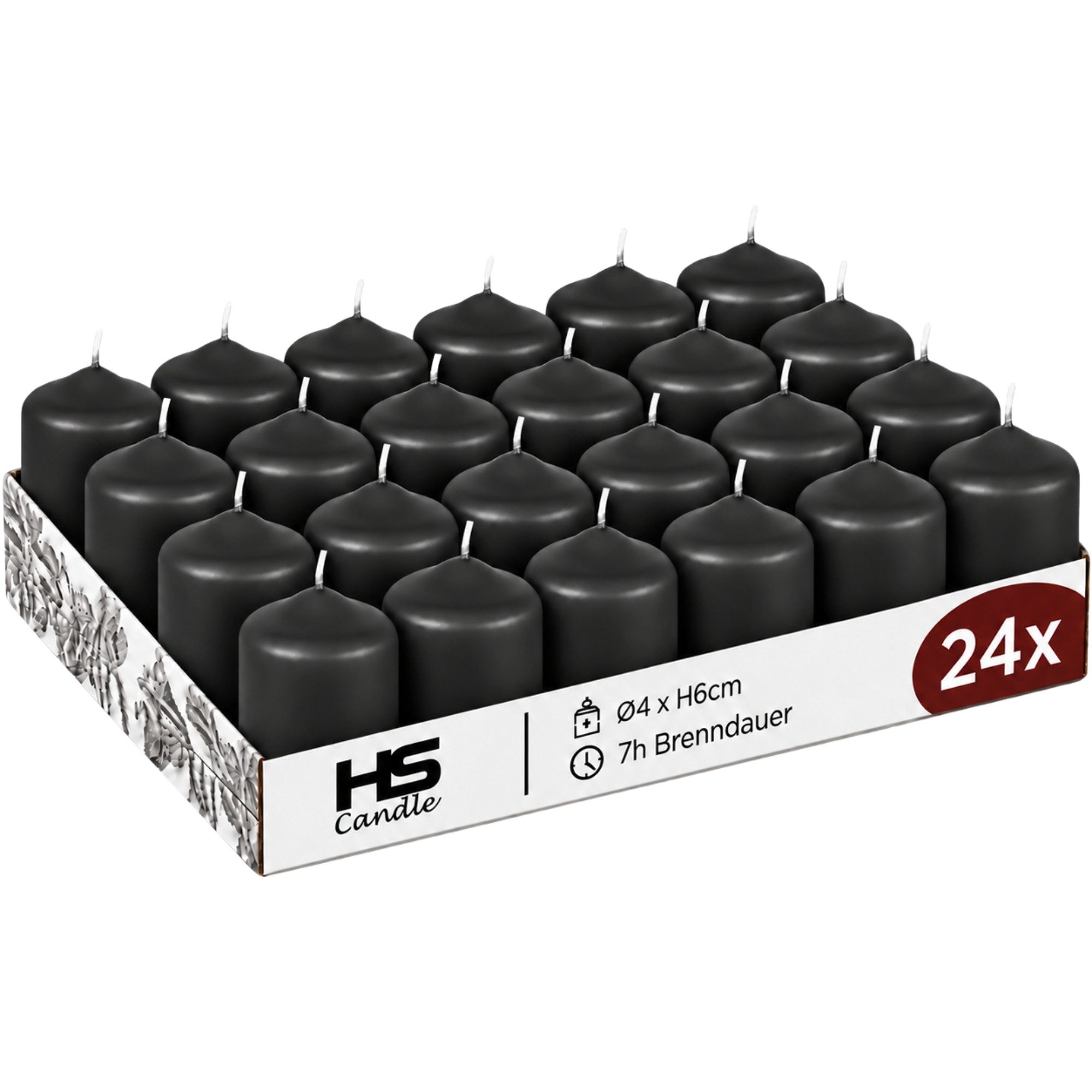 HS Candle Stumpenkerze Set kompakt und unparfümiert, Ø4cm x H6 cm (24-tlg., Dekolicht), bis zu 7h Brenndauer je Kerze, Wachsmischung, Made in EU