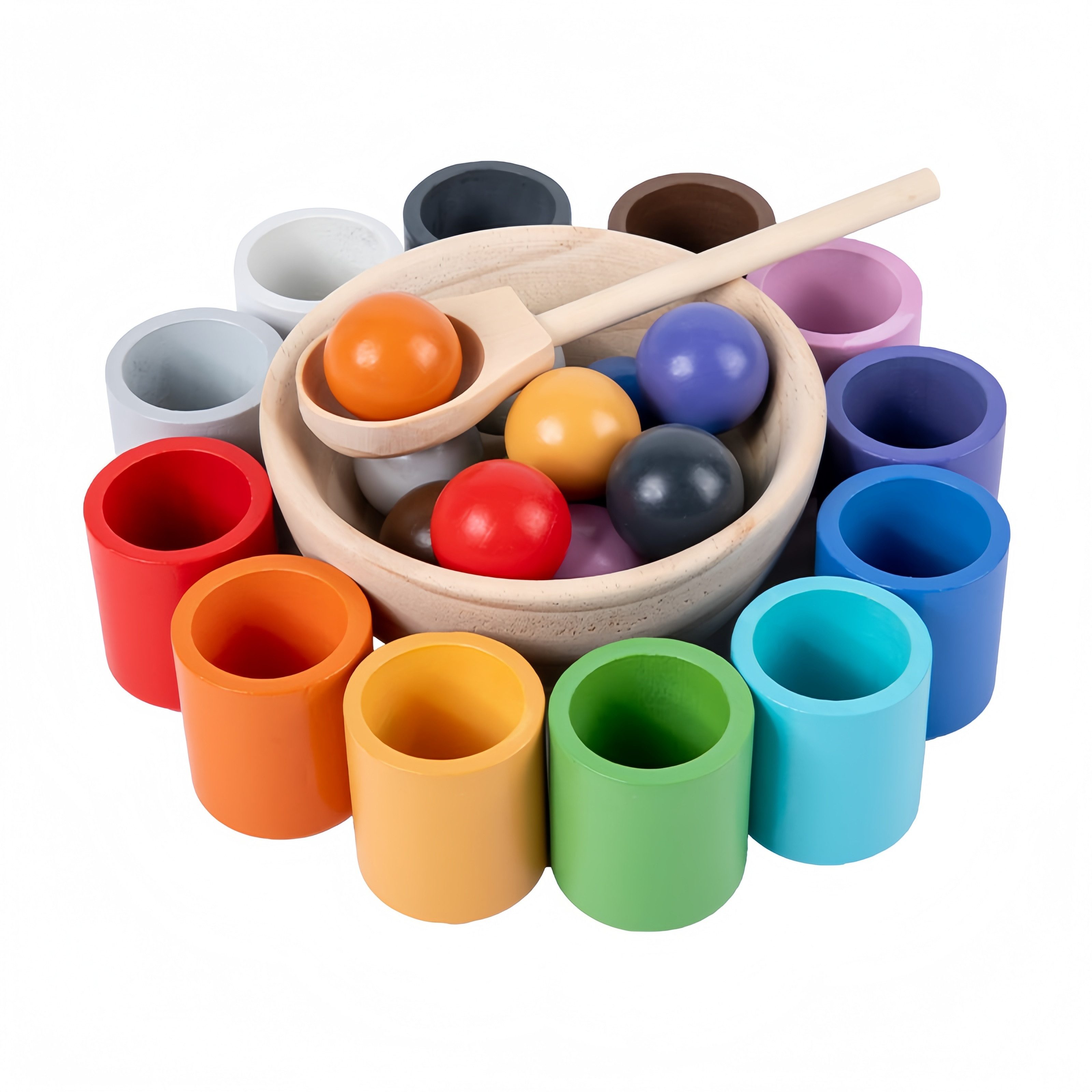 FOUORTUNATE-BEE Lernspielzeug Holz-Sortierspiel mit 12 Farbkügelchen und Bechern für Kinder, Frühförder-Sortier- und Zählspiel aus Holz in 12 Farben