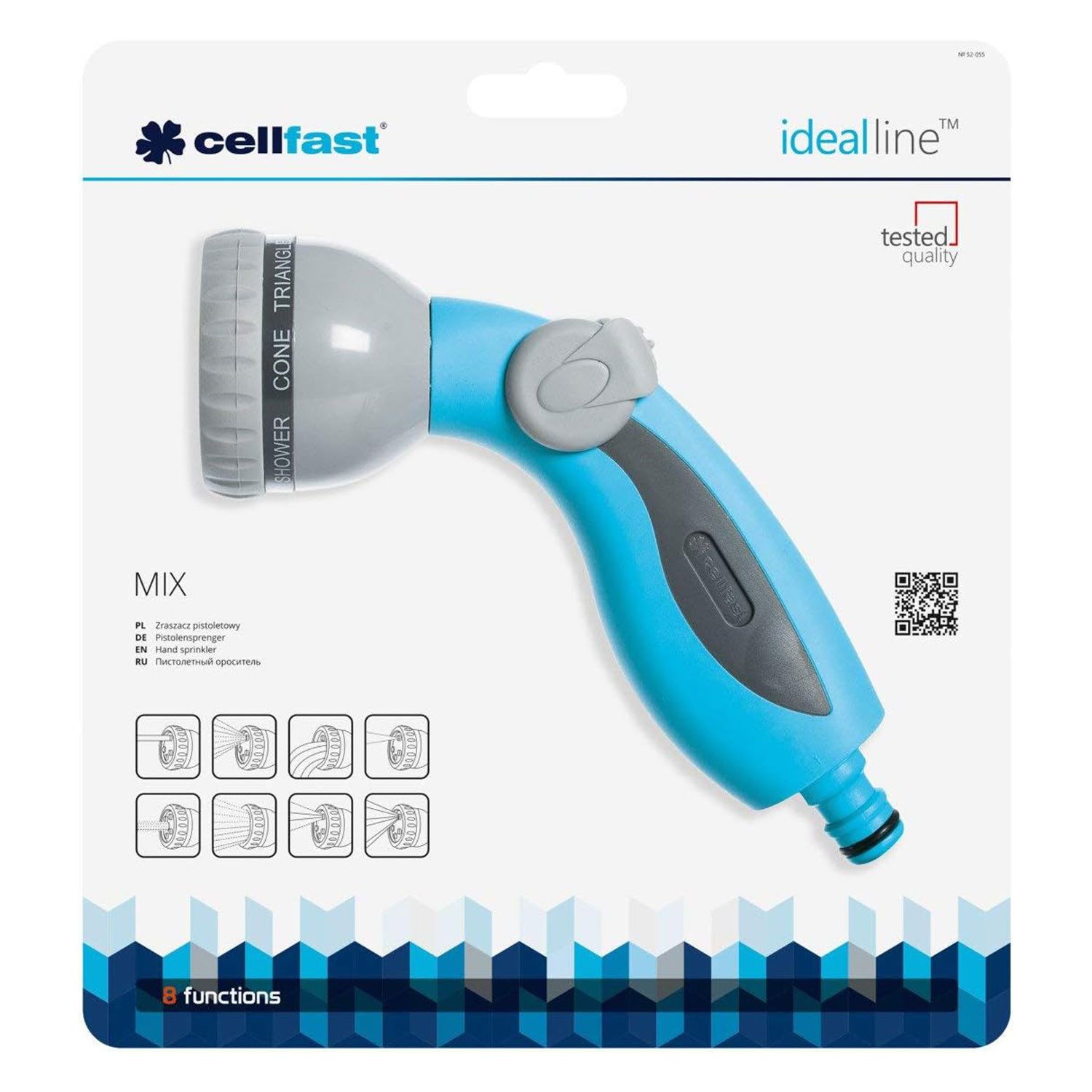 Cellfast Bewässerungsbrause Gartenbrause Gartenschlauch Brause Pistolenbrause Cellfast 52-055, 8-Funktionen-Gartenspritze mit stufenlos einstellbarem Wasserstrahl