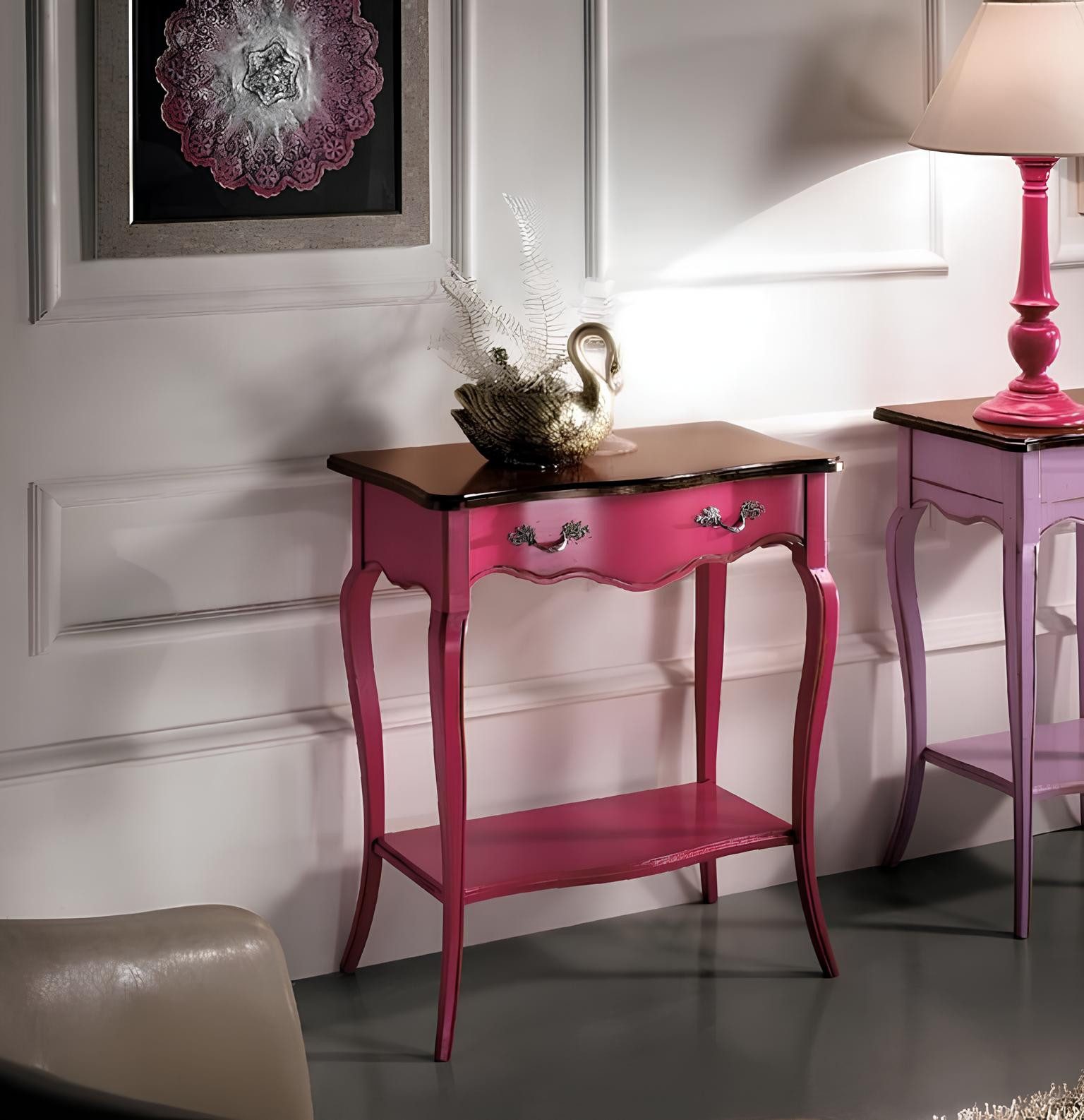 JVmoebel Konsolentisch Rosa Wandkonsole aus Holz - Telefontisch für Flur und Eingangsbereich, Made in Europa