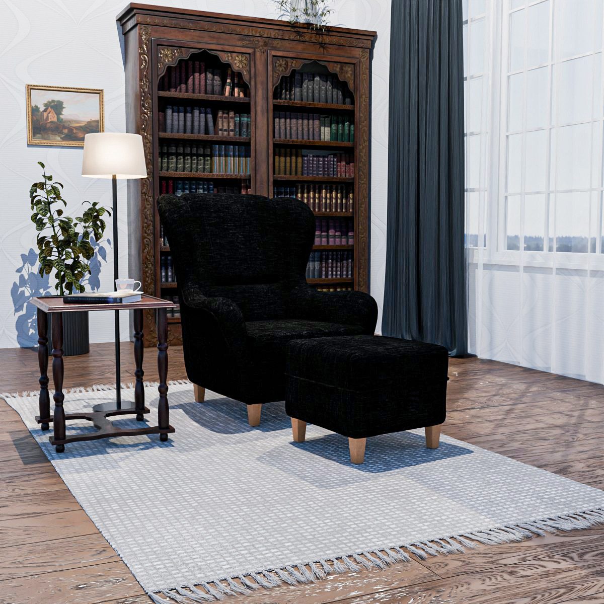 Supellex Ohrensessel Sofia Relaxsessel mit Hocker – Vienna Schwarz