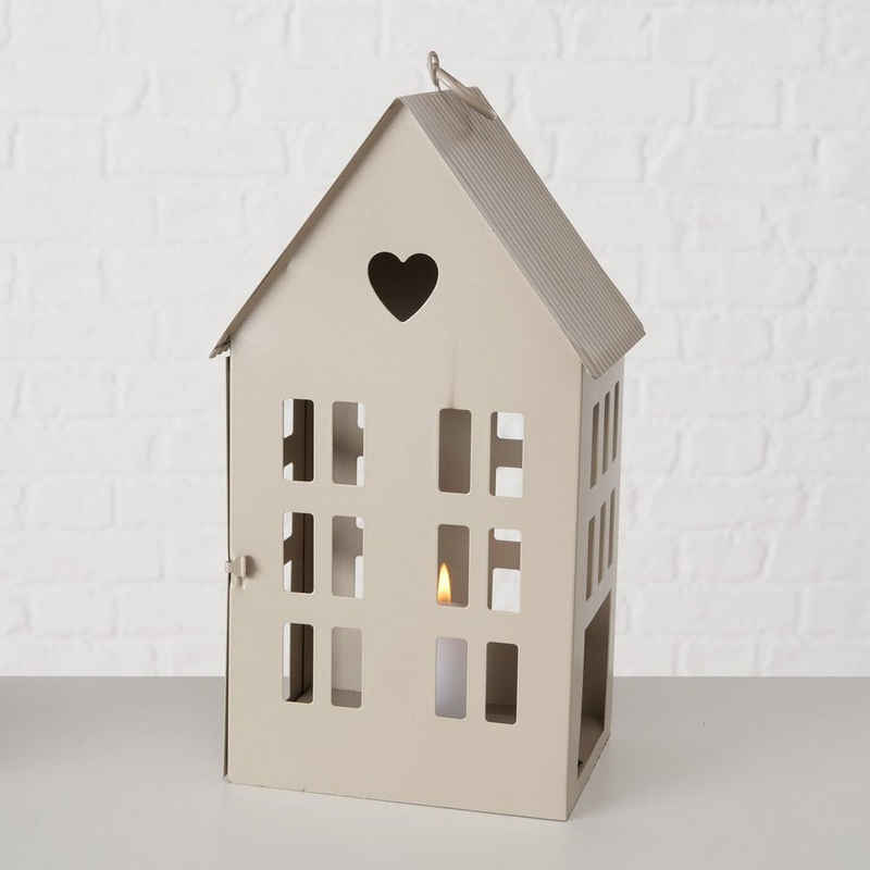 BOLTZE Kerzenlaterne Laterne HERZENSHAUS beige Haus aus Metall Lichterhaus mit Herzausschnitt - MITTEL