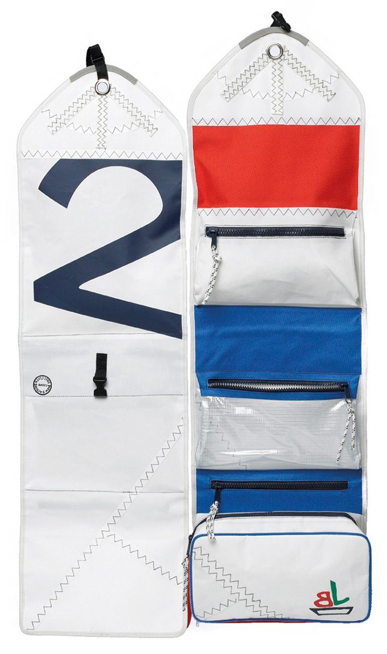 Trend Marine Kulturbeutel Sea Gipsy Rolltasche aus Segeltuch, Weiß / Marineblau