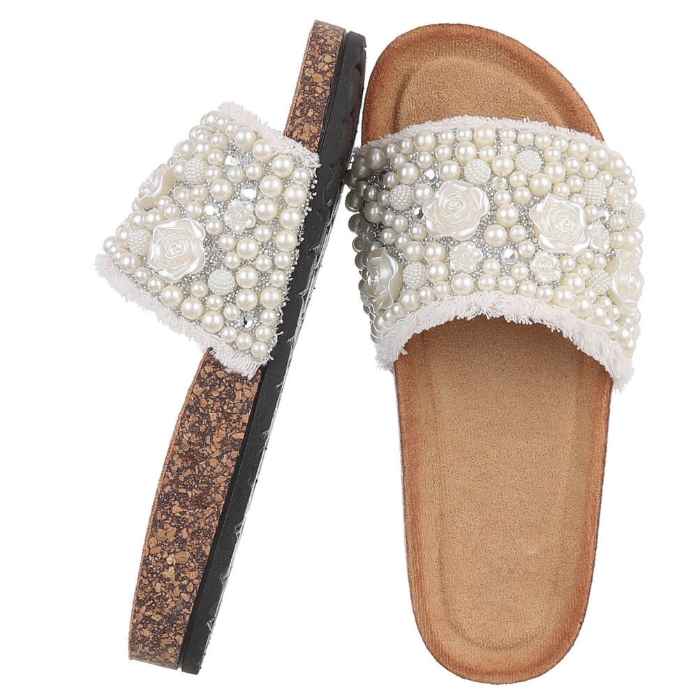 Ital-Design Feminine Damen-Sandalen mit Perlen und Blumendekor Pantolette ( günstig online kaufen