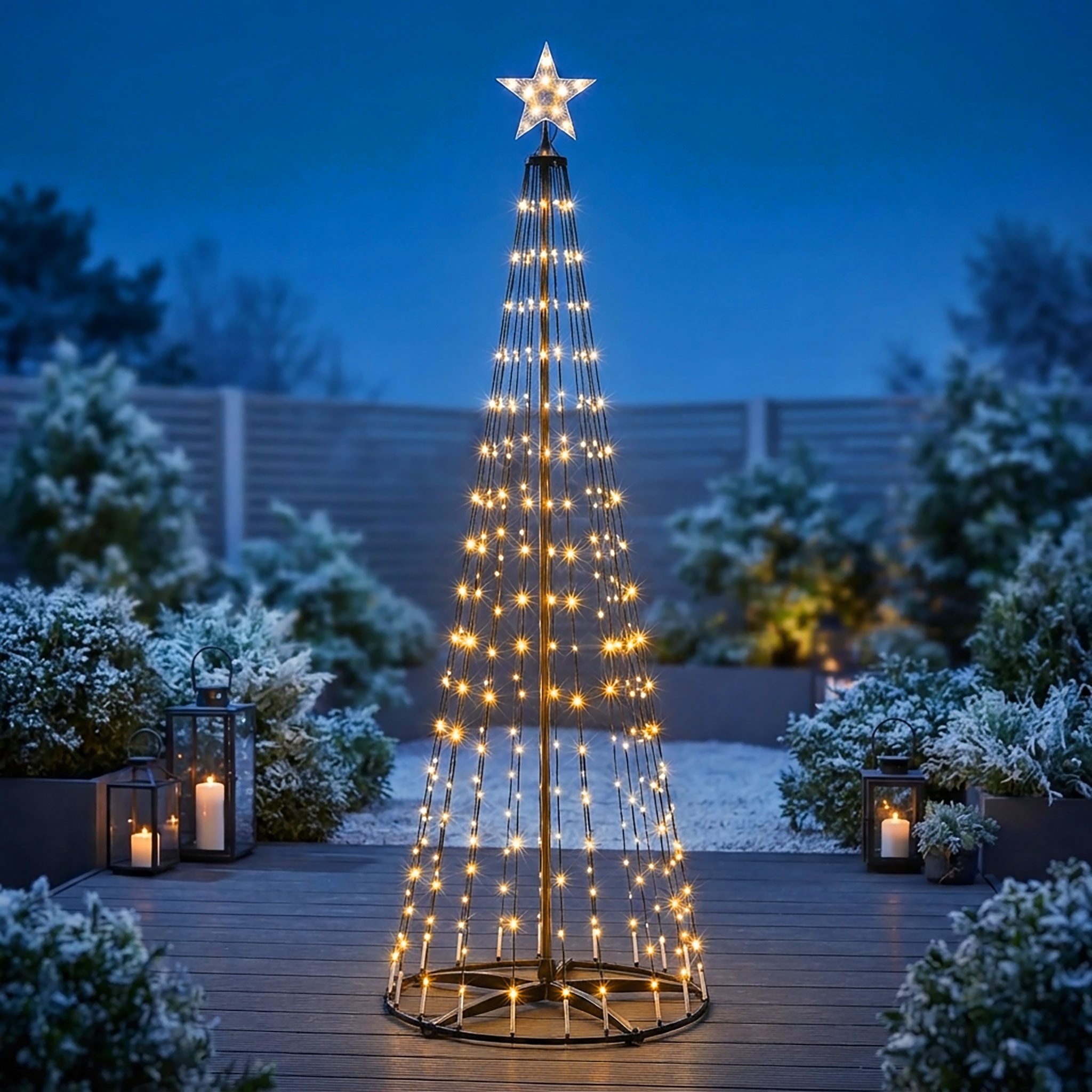 Spetebo LED-Dekofigur Lichterbaum mit Stern Spitze für Außen (Anzahl, 1 St., Stück), mit Fernbedienung und Timer