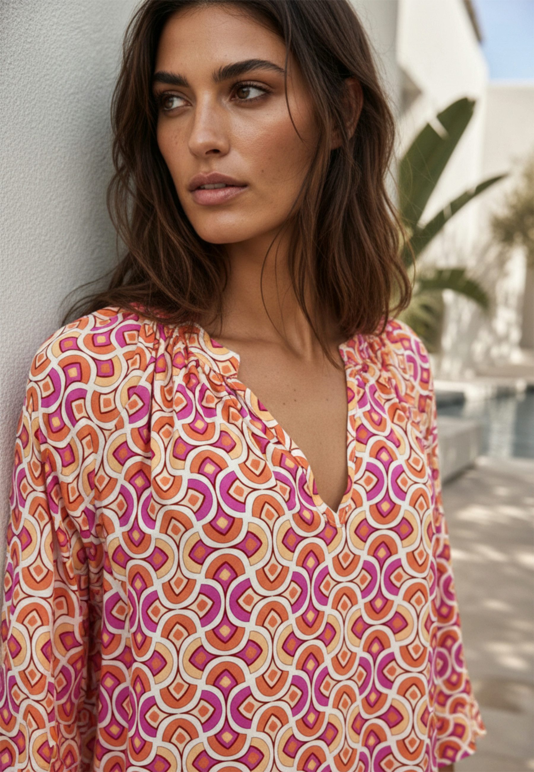Andijamo-Fashion Schlupfbluse RETRO BLOOM Weich, atmungsaktiv und hautfreundlich