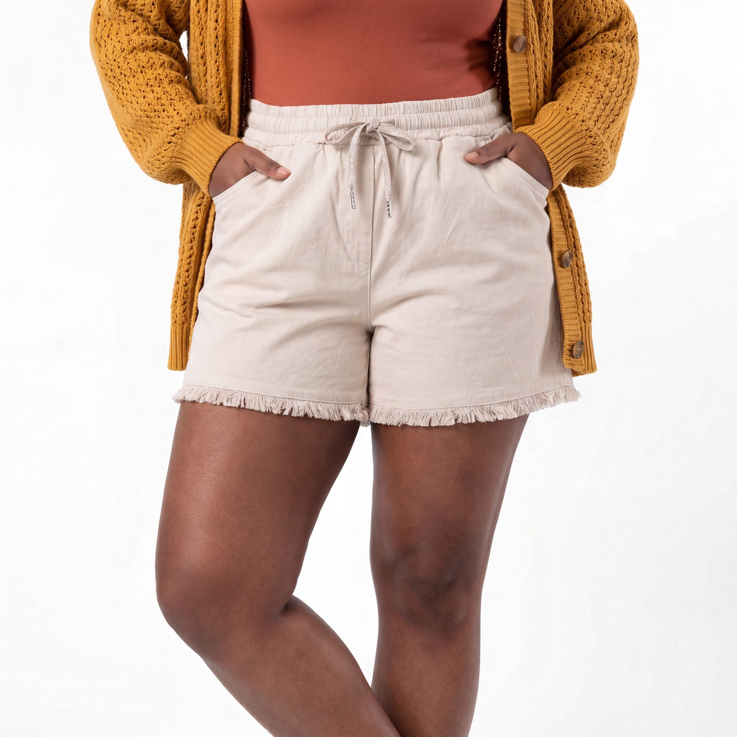 OriginalYou Chinoshorts Sommer Shorts Damen Strand Bermuda Kurze Stretch Hose Stretchgewebe in modernem Knitterlook, elastischer Bund mit Kordelzug