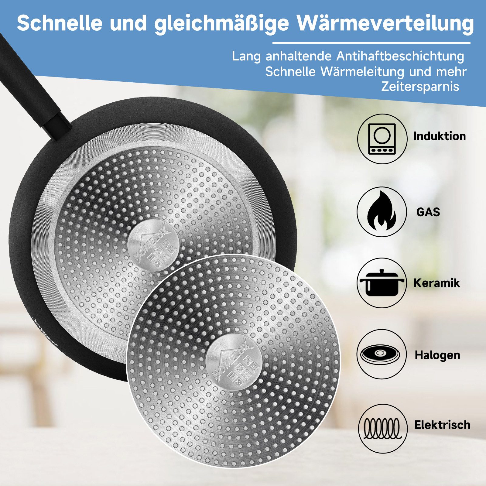 HOMELUX Topf-Set Induktions Töpfe Set 6-Teilig Antihaftbeschichtung Kochtopfset, Aluminium (Set, 6-tlg., 2 Töpfe mit Glasdeckel + 2 Pfanne), Induktionsgeeignet