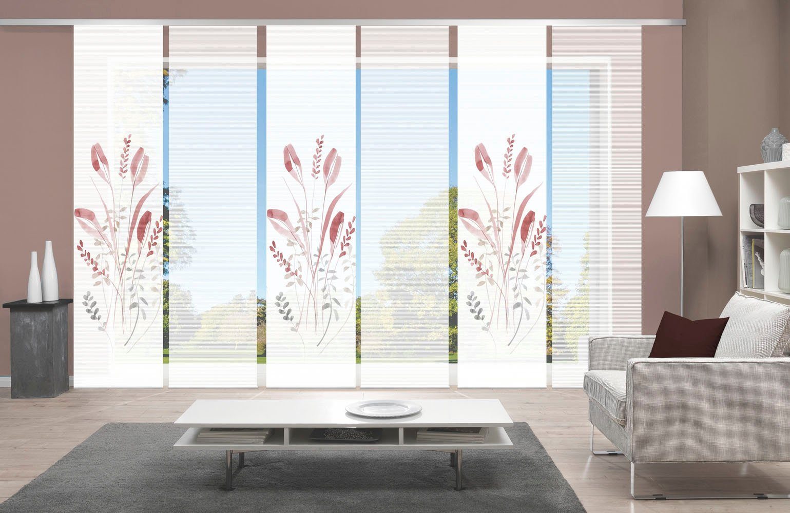 Vision S Schiebegardine AYENE 6er SET (6 St), Paneelwagen, halbtransparent, Schiebevorhang Digidruck 6er Set AYENE