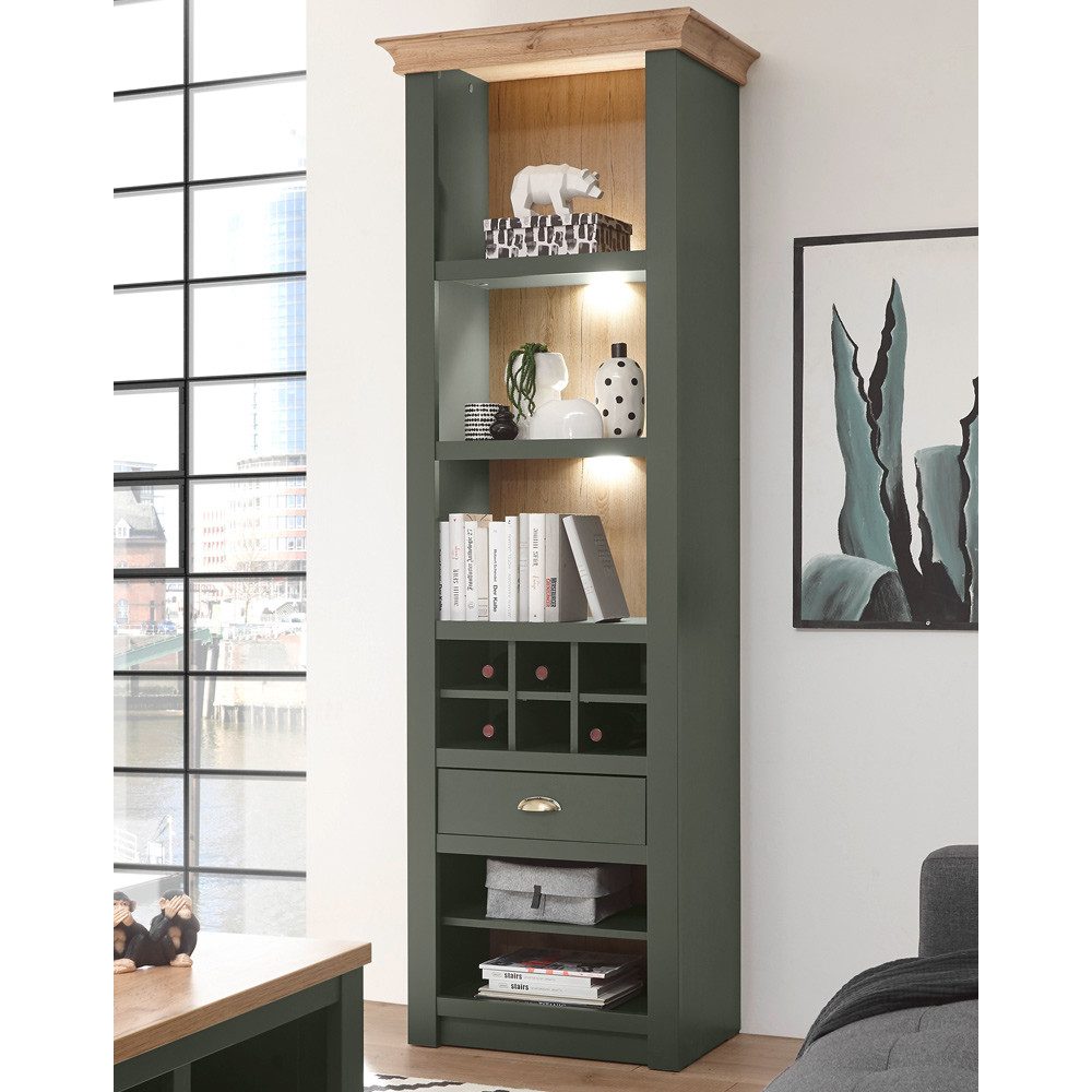 Lomadox Regal CINCINNATI-61, grün mit Wotan Eiche inkl. LED 68/207/45cm günstig online kaufen