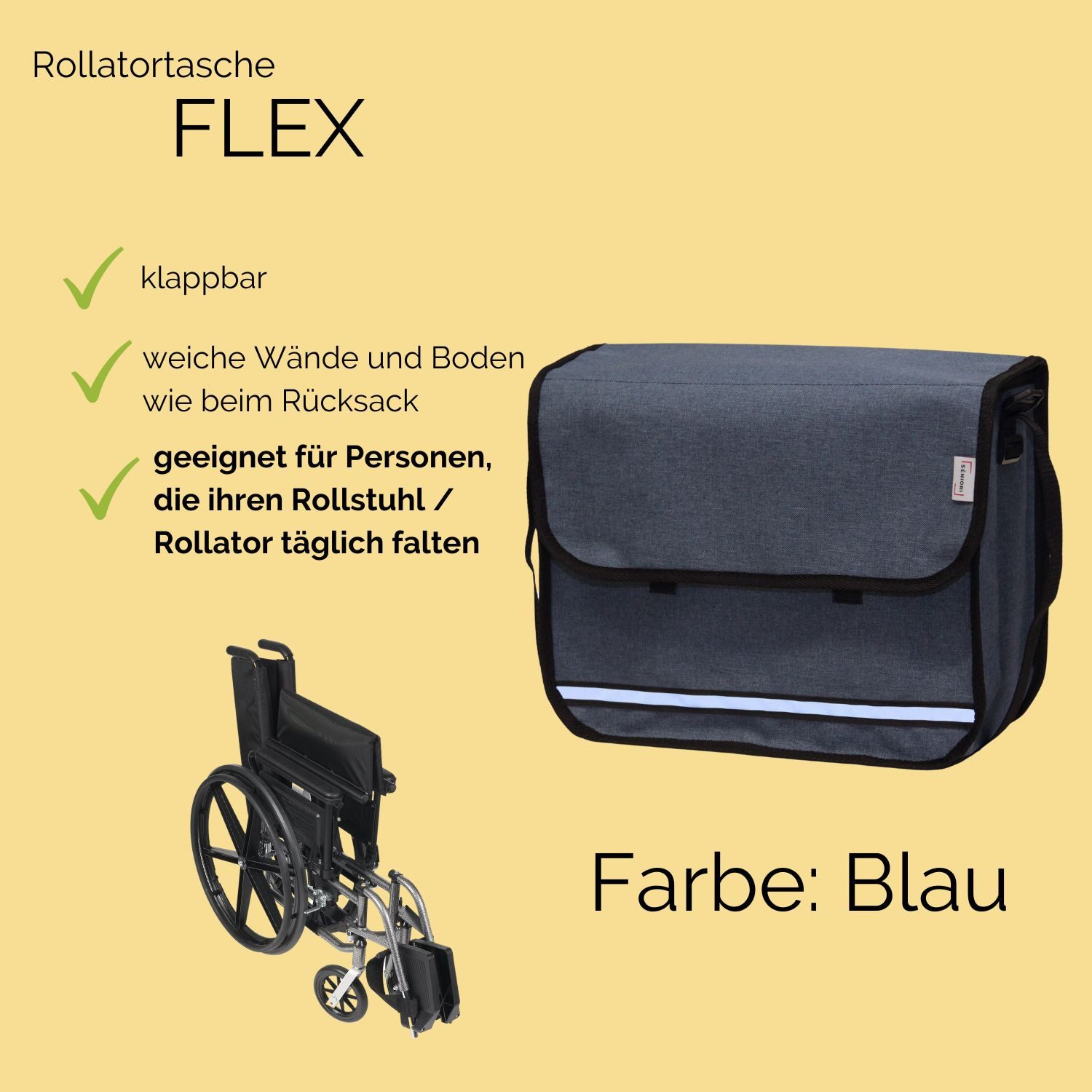Seniori Aufbewahrungstasche SENIORI Rollator / Rollstuhl Tasche Rollatortasche Rollstuhltasche, 5F. Blau - Flex – Bild 5 von 5