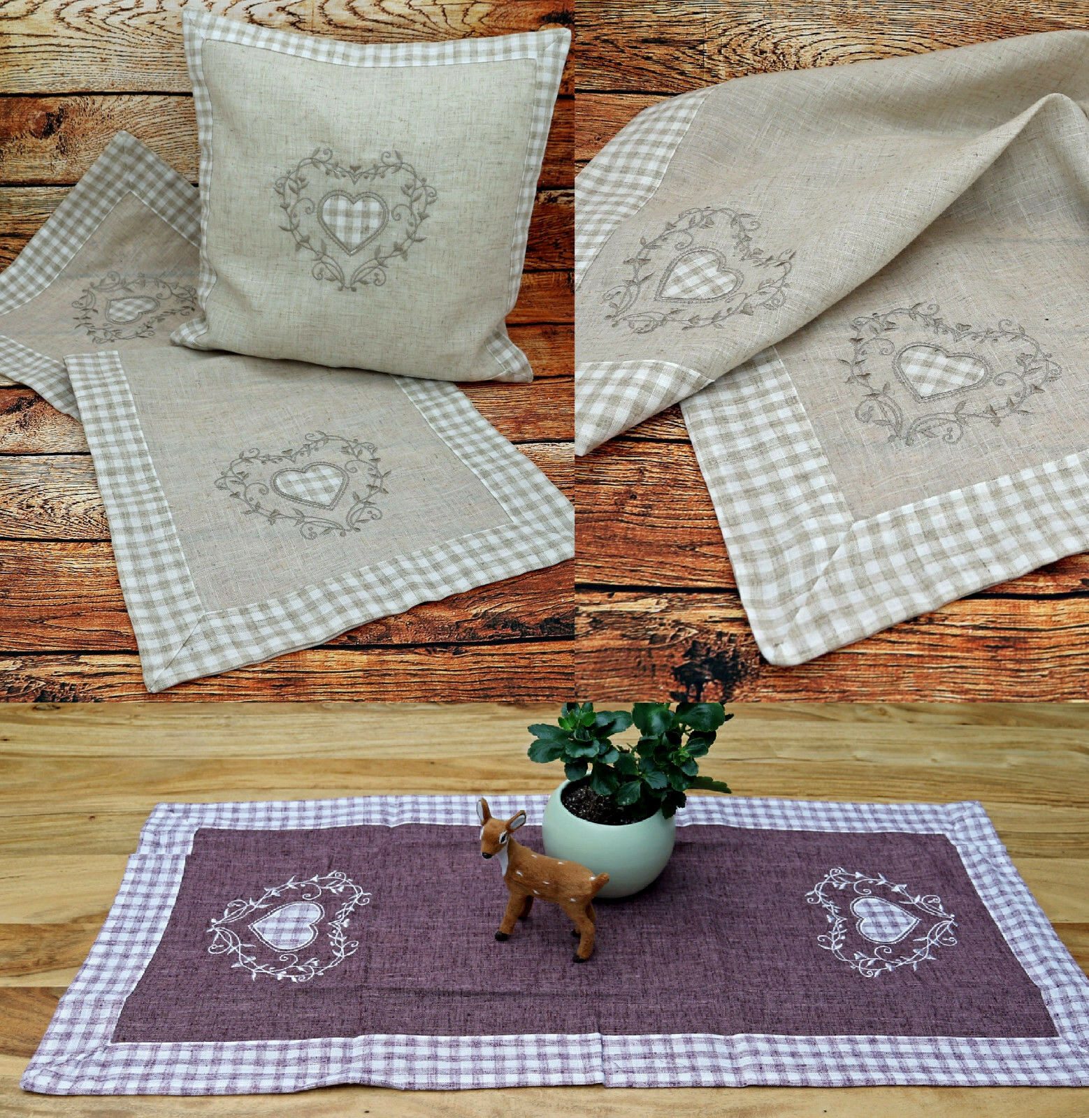 heimtexland Tischdecke Landhaus Tischdeko Serie Karo Leinen bestickt (Stück günstig online kaufen