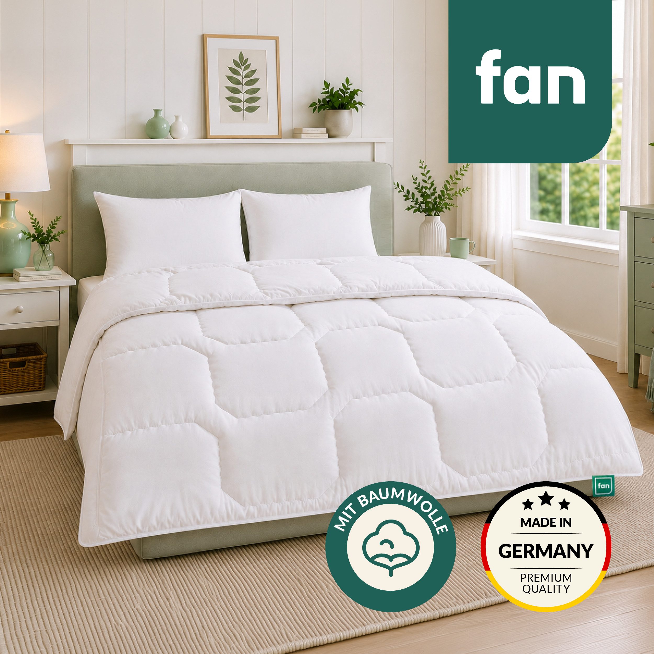 fan Baumwollbettdecke Kansas, Bettdecken für Sommer und Winter, Decke, Füllung: 100% Baumwolle, Bezug: 100% Baumwolle, Bettdecke 135x200 cm, 155x220 cm und weiteren Größen, Made in Germany