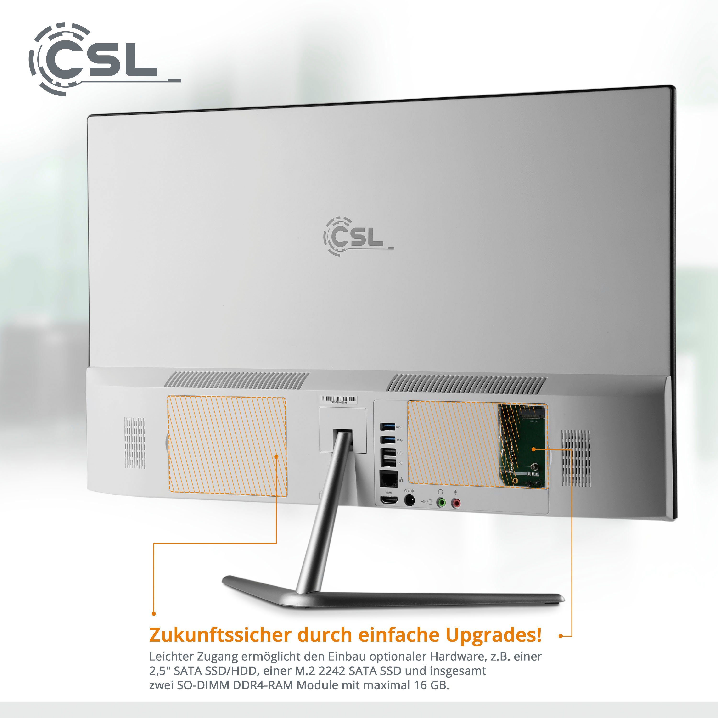 CSL Unity F24-GLS mit Windows GB weiß PC Intel Pro N4120, 256 Celeron (23,8 RAM, Graphics 16 SSD) 10 Zoll, UHD All-in-One GB 600