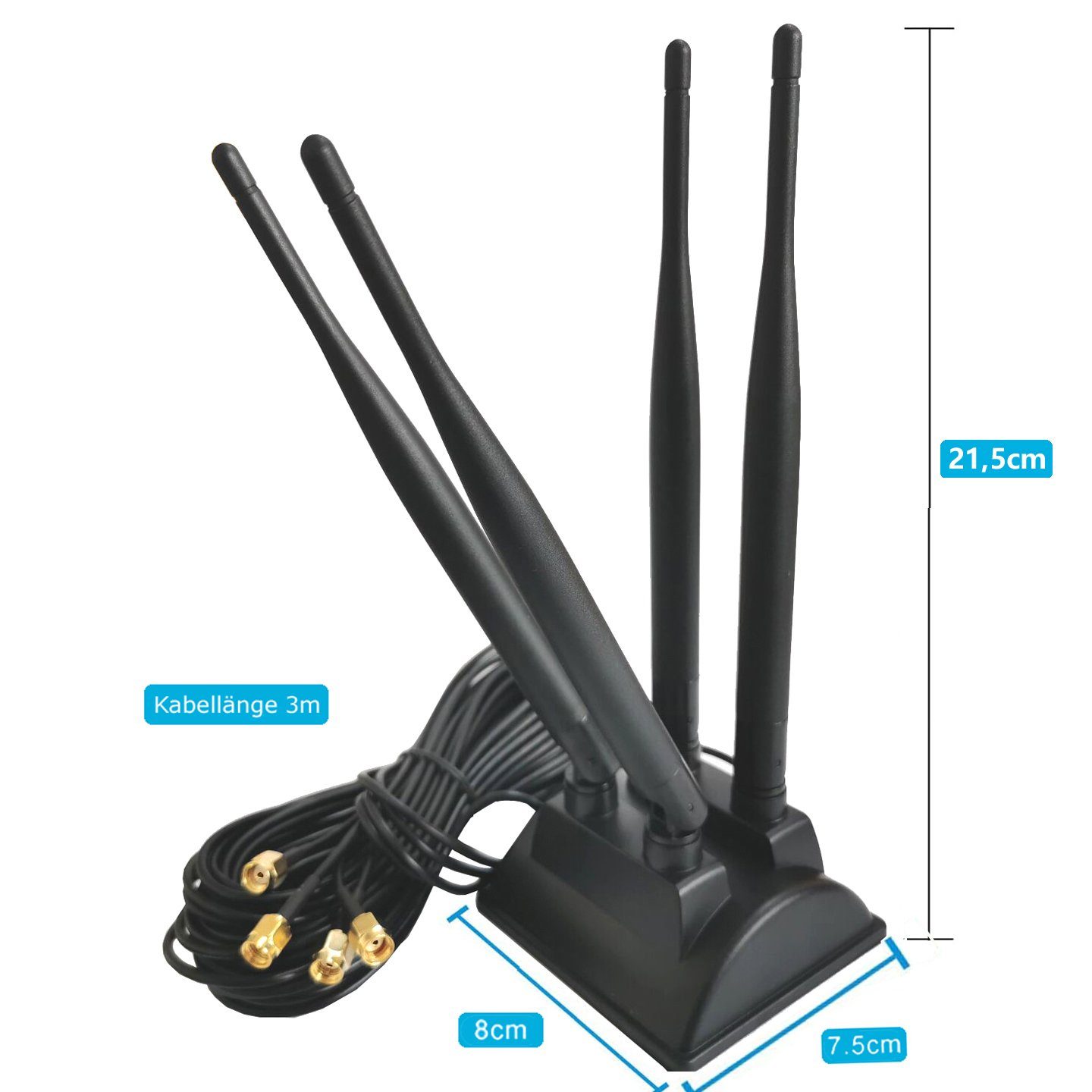 Bolwins I03D 3m 2.4G 5.8G WLAN-Antenne RP-SMA Standfuss Kabel 6dBi 4x Antenne WiFi Adapter