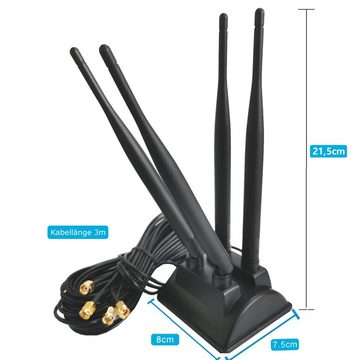 Bolwins I03D 3m 2.4G 5.8G WiFi Antenne 4x 6dBi RP-SMA Adapter Kabel Standfuss WLAN-Antenne