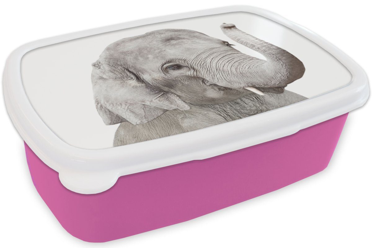 Natur, - rosa MuchoWow Mädchen, Tiere - Kinder, Kunststoff, (2-tlg), Kunststoff Grau für Snackbox, - Brotdose Brotbox Erwachsene, Elefant Lunchbox