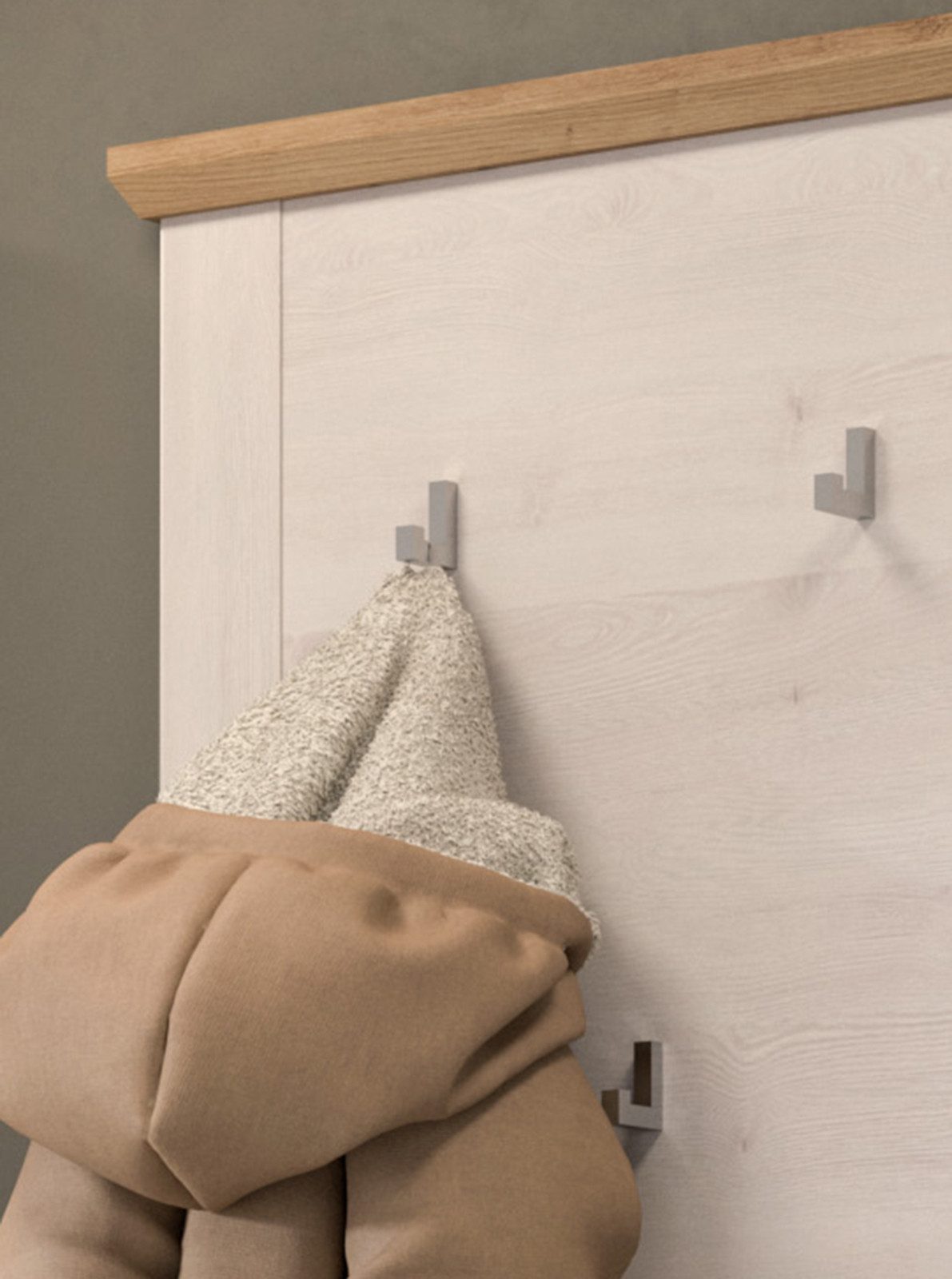 Inn.Furn Garderoben-Set Mirano, (Flurgarderobe in weiß Lerche mit Eiche Artisan, 3-St., 175 x 196 cm), Landhaus modern