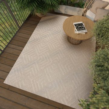 Designteppich In- & Outdoor Teppich Wetterfest & UV-beständig Balkon - Beige Cream, Mazovia, 60 x 100 cm, Höhe 6 mm, Kurzflor - niedrige Florhöhe, Weich, Pflegeleicht, Flachgewebe