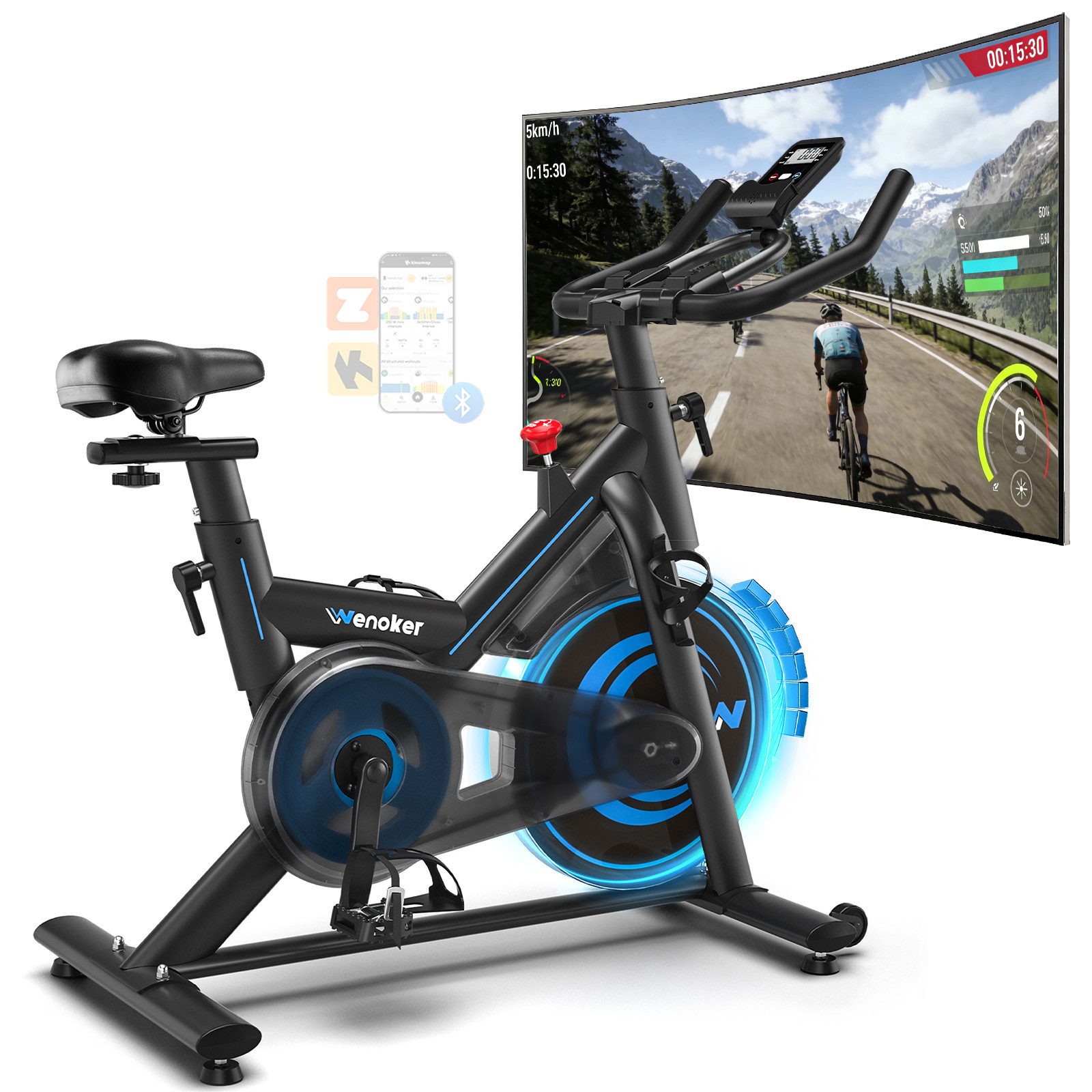 Heimtrainer Fahrrad mit App & Magnetwiderstand, Indoor Fitnessbike