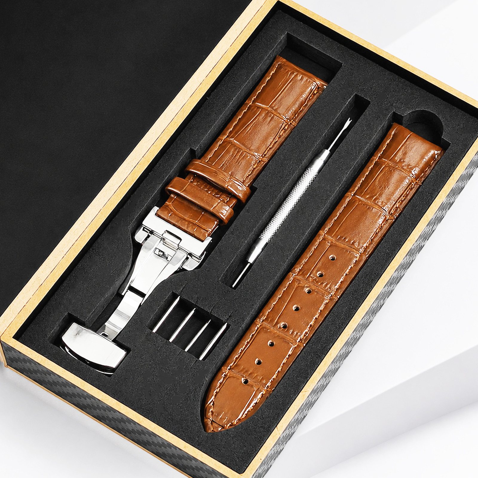 BOOD Uhrenarmband Leder‑Uhrenarmband mit Schmetterlingsschnalle,20/22mm Breiten,5 Farben