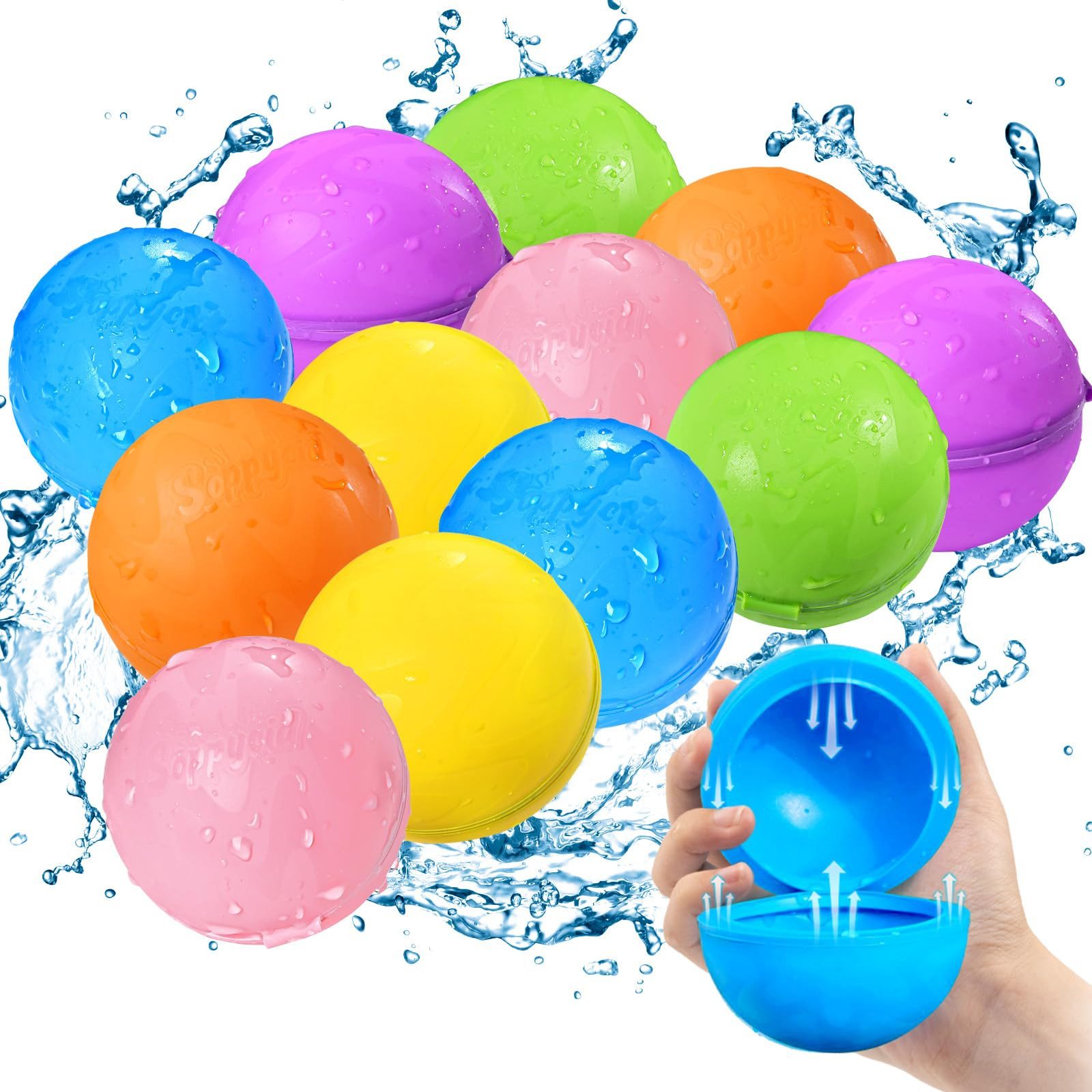 YI Wasserball 12 wiederverwendbare Wasserballons, Pool Strand Kinder Spielzeug (12-St)